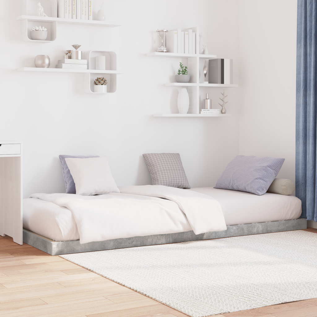 vidaXL Stelaż łóżkowy Betonowy szary 100 x 200 cm Drewno inżynieryjne