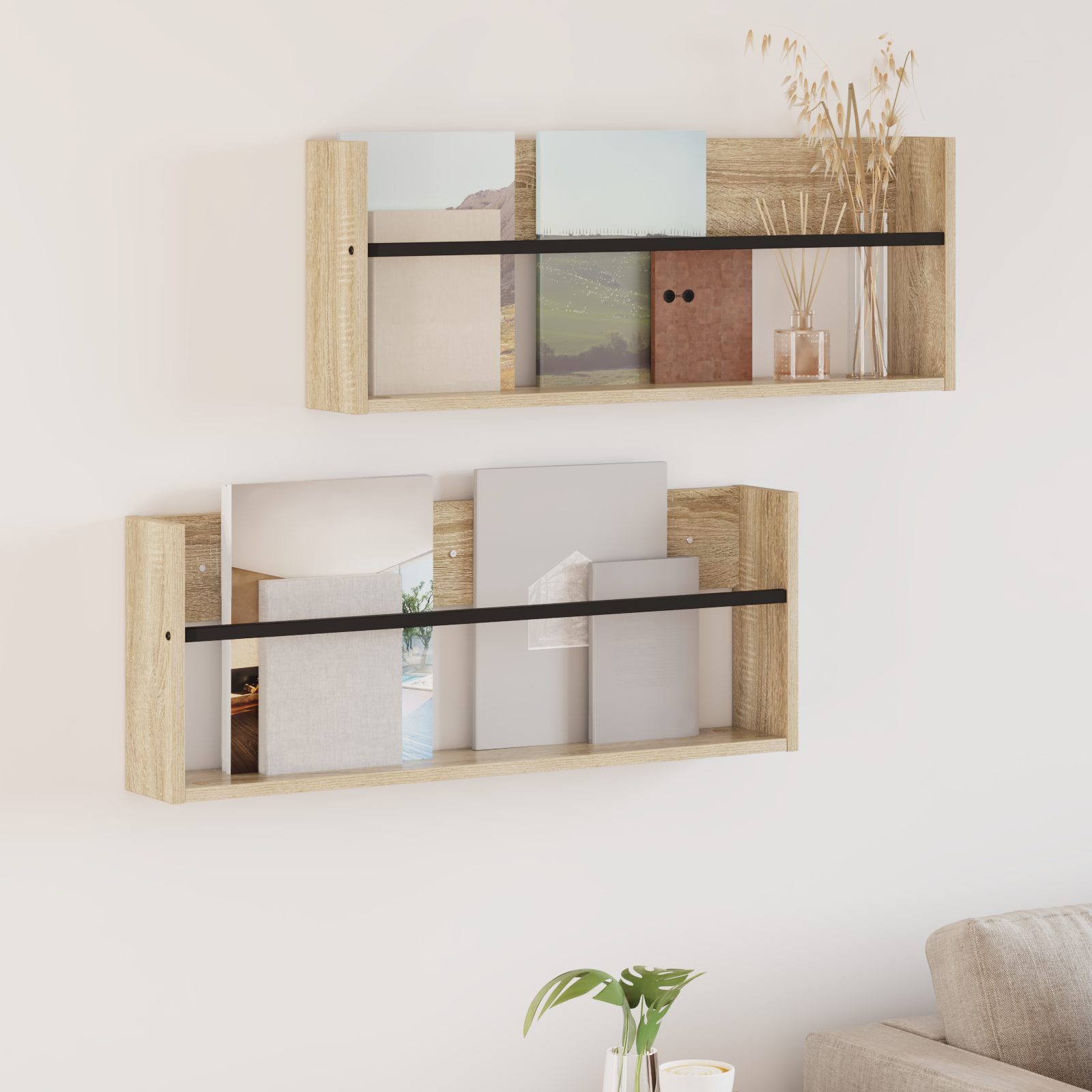 vidaXL Regał na gazety z półką 2 szt. Dąb Sonoma 80 x 12 x 30 cm
