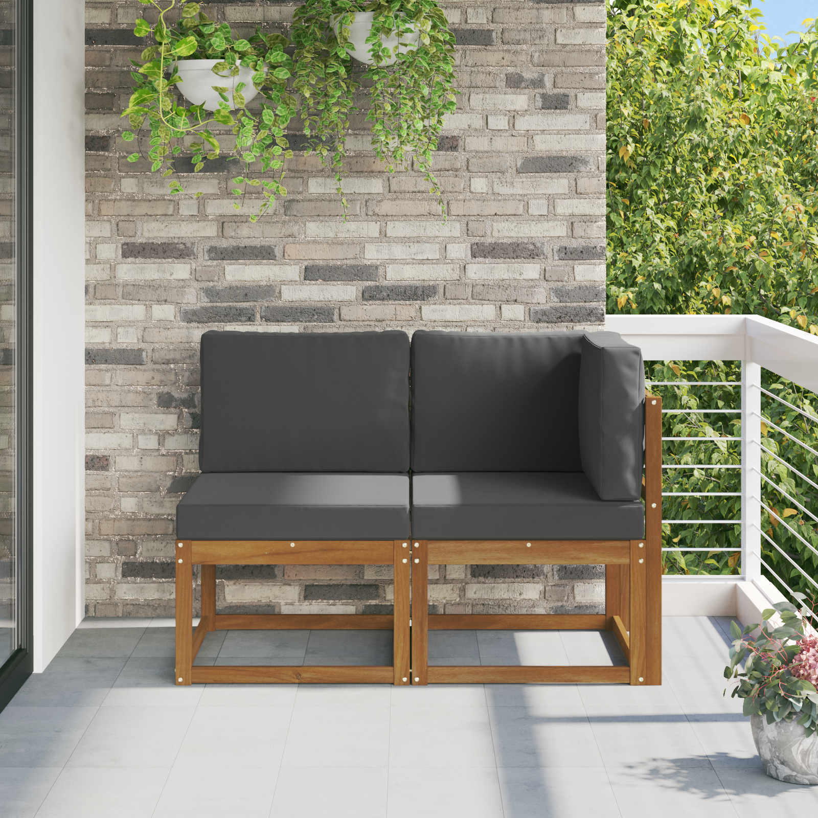 vidaXL Modułowa sofa na zewnątrz 2 Sztuka Naturalny i Antracytowy