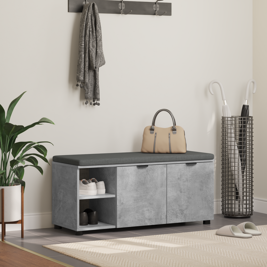 vidaXL Ławka w przedpokoju z poduszką Betonowy Szary 100 x 38 x 46 cm