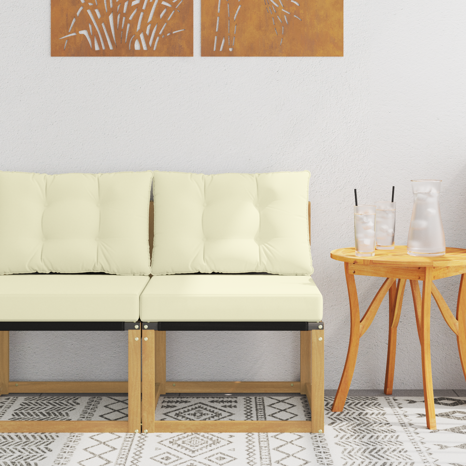 vidaXL Środkowa sofa ogrodowa Lite drewno akacjowe i tkanina tekstylna