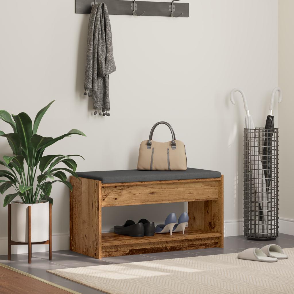 vidaXL Ławka w przedpokoju z poduszką Stare drewno 83 x 38 x 45 cm