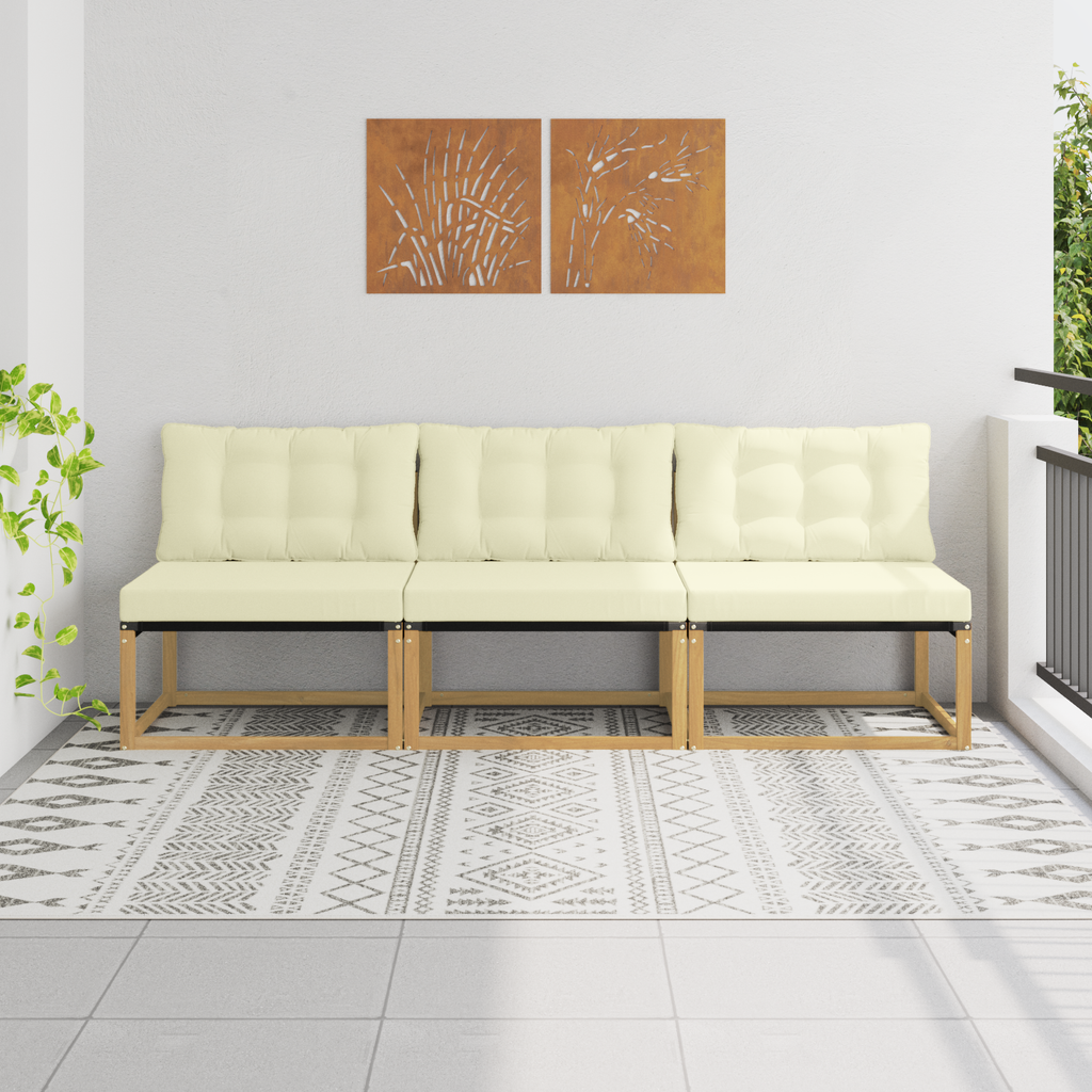 vidaXL Środkowa sofa ogrodowa Drewno akacji i tekstylen Biały
