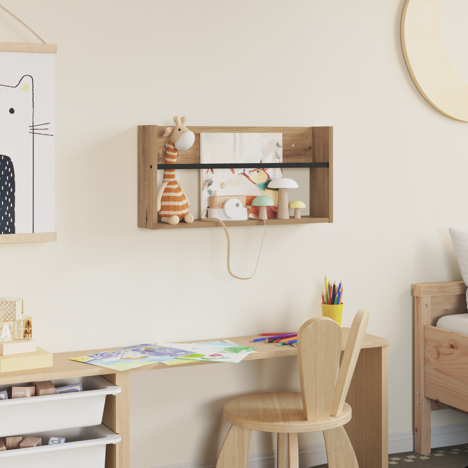 vidaXL Regał na gazety z półką Dąb rzemieślniczy 60 x 12 x 30 cm