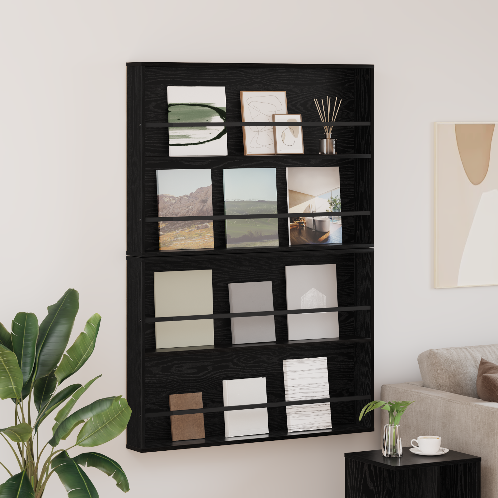 vidaXL Regał na gazety z półką 2 szt. Czarny Dąb 100 x 12 x 70 cm