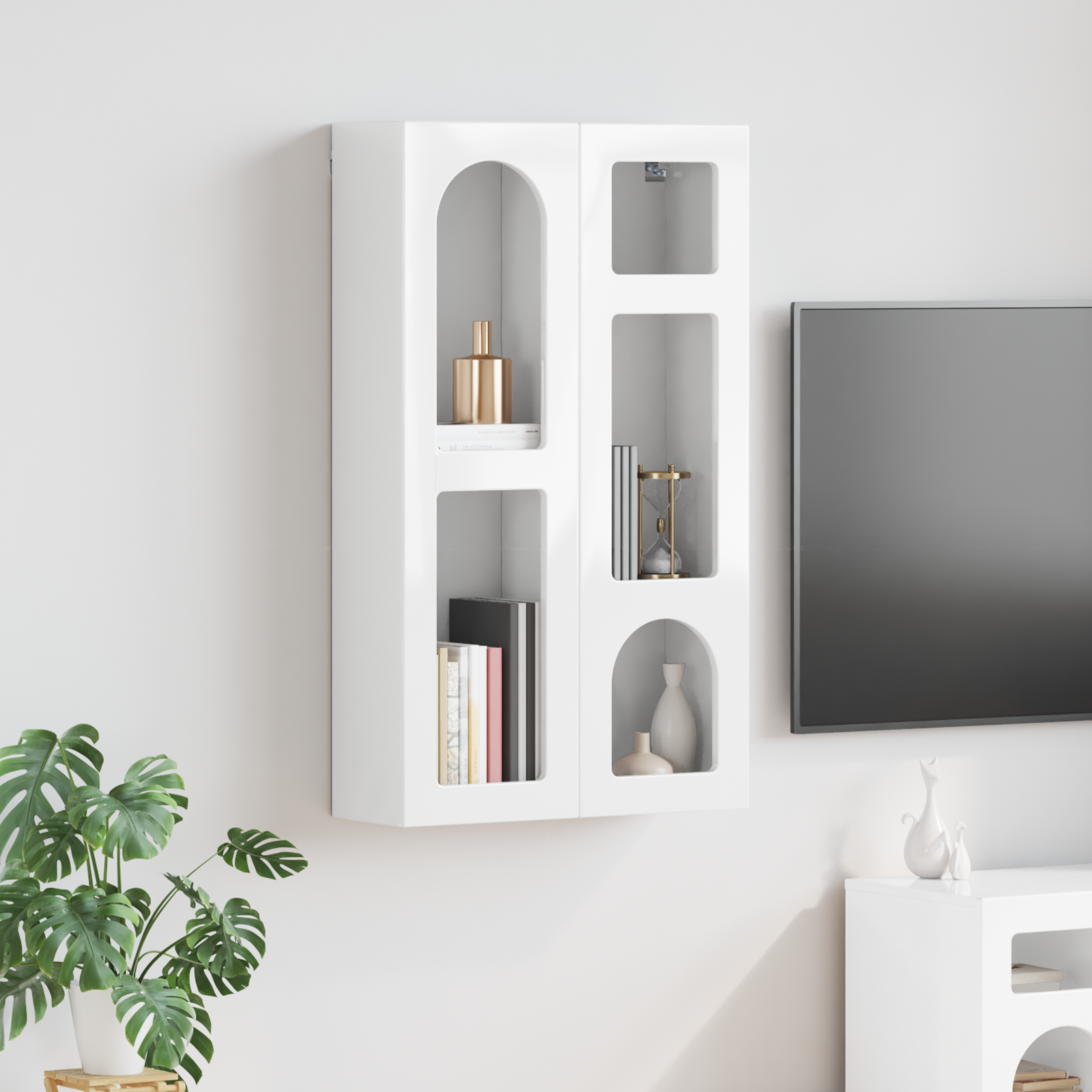 vidaXL Szafka wisząca ELST Biały wysoki połysk 59 x 20 x 100 cm