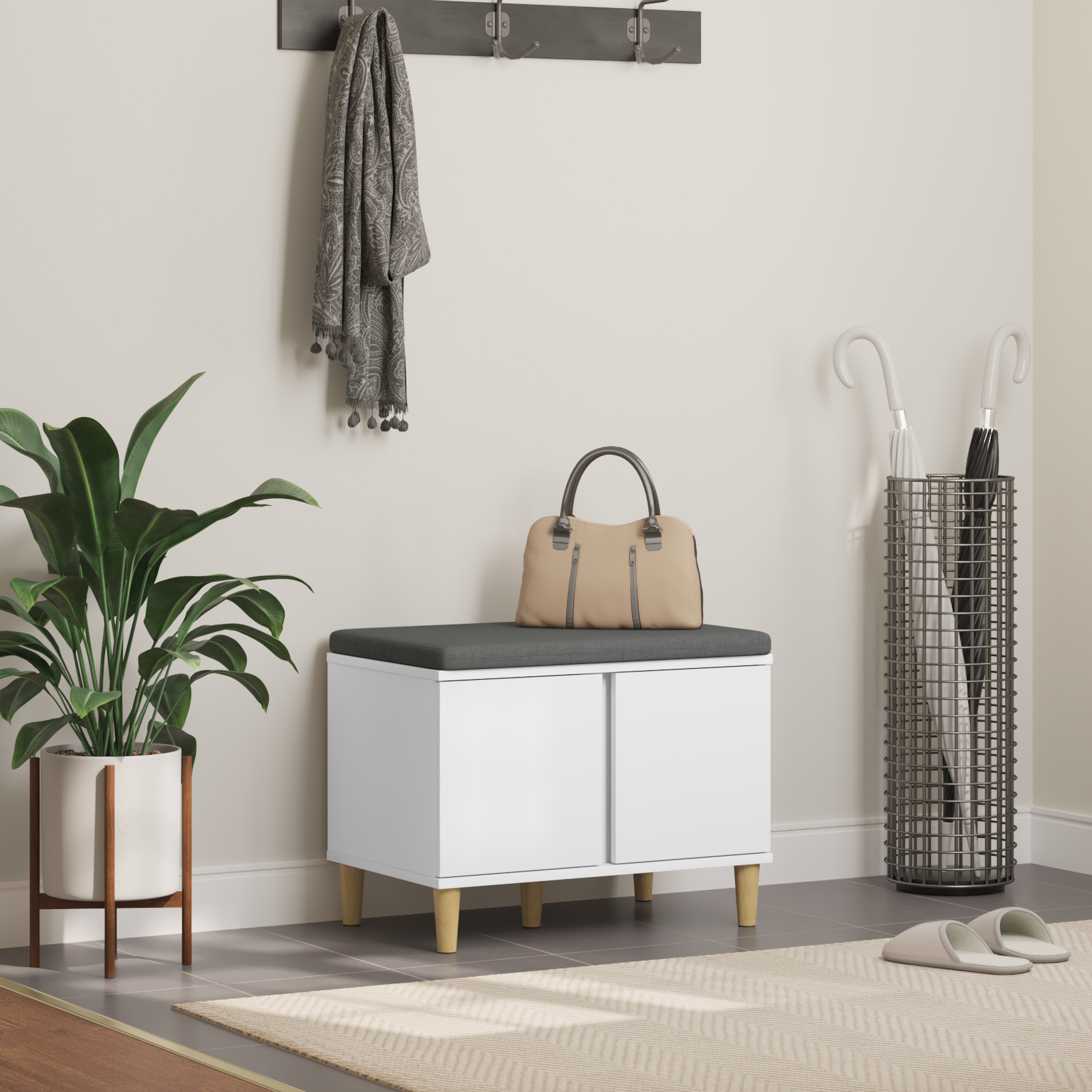 vidaXL Ławka w przedpokoju z poduszką z drzwiami Biały 60 x 38 x 46 cm