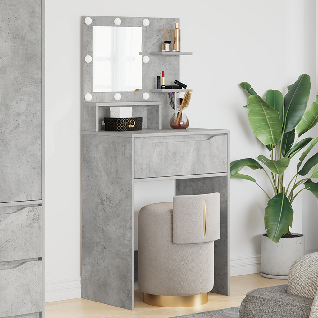 vidaXL Toaletki do sypialni z półką Betonowy szary 80 x 39,6 x 135 cm