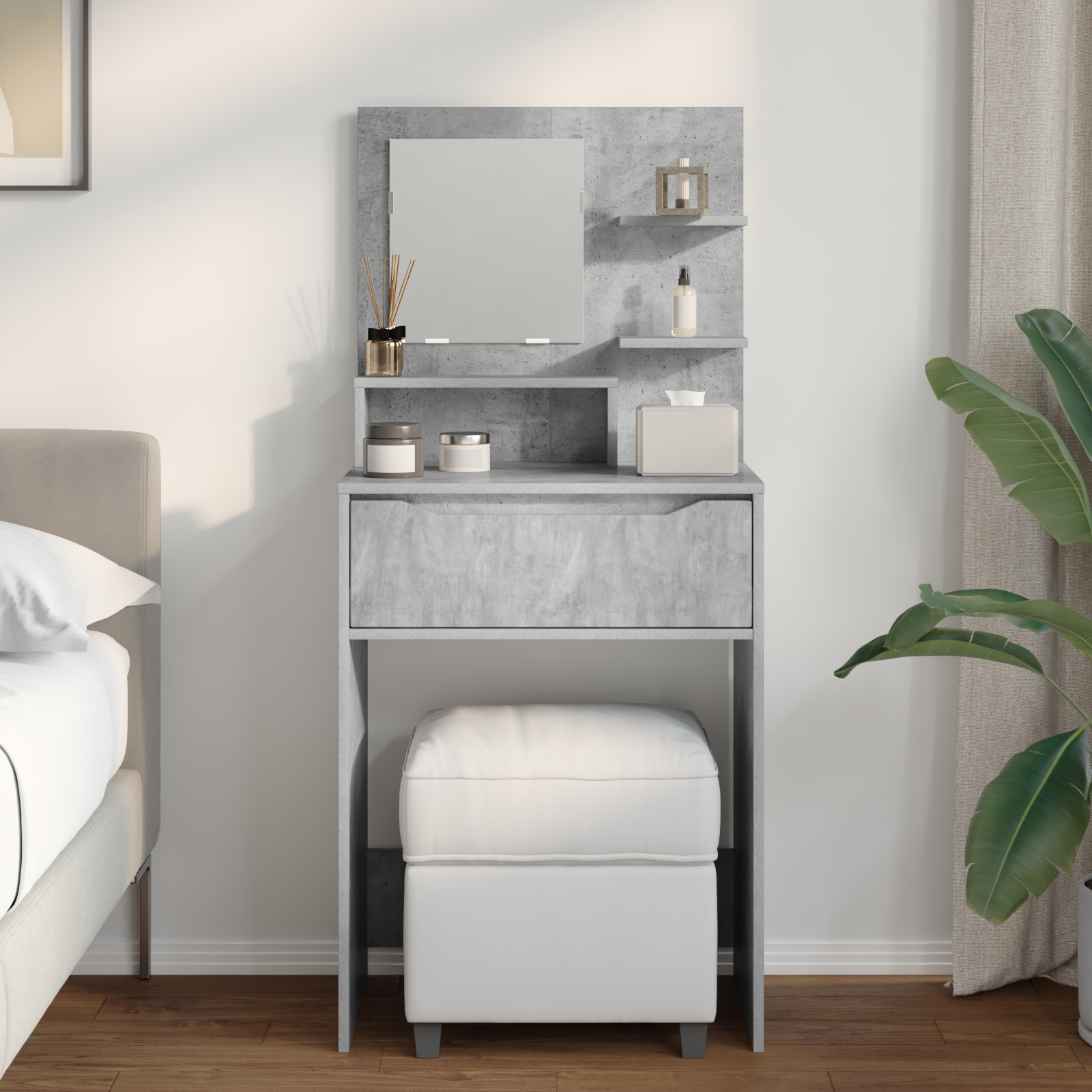 vidaXL Toaletki do sypialni z półką Betonowy szary 80 x 39,6 x 135 cm