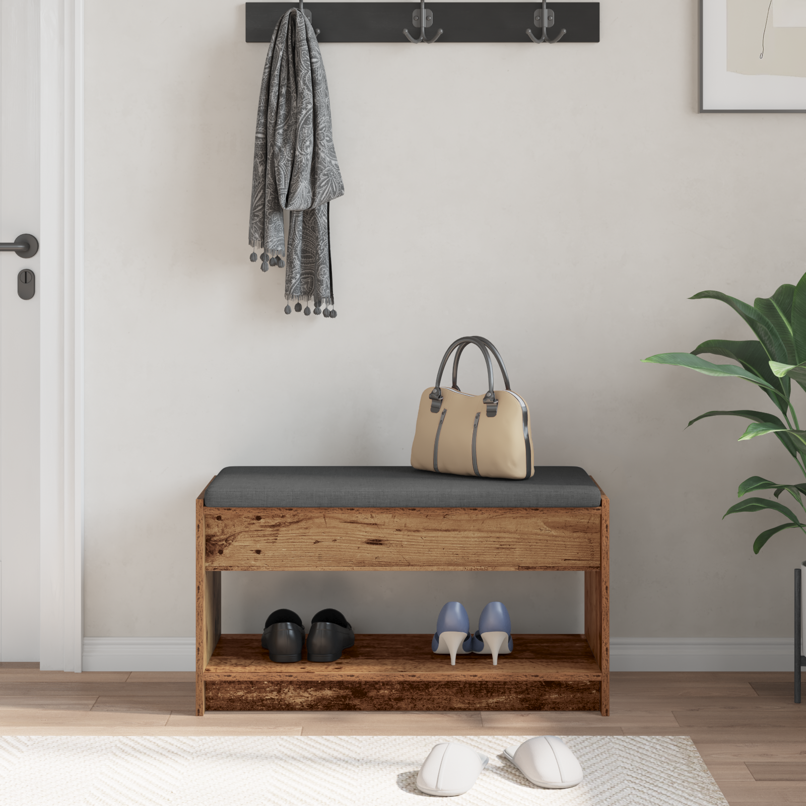 vidaXL Ławka w przedpokoju z poduszką Stare drewno 83 x 38 x 45 cm