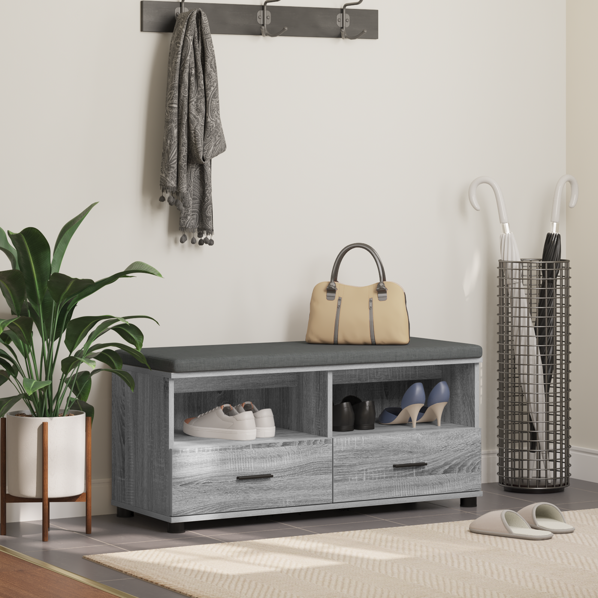 vidaXL Ławka w przedpokoju Szary Sonoma 100 x 38 x 46 cm