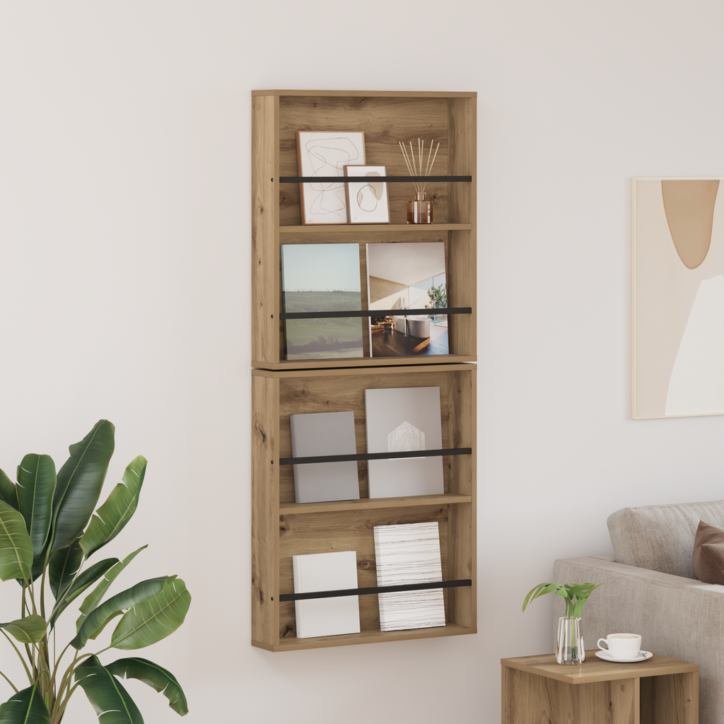 vidaXL Regał na gazety z półką 2 pcs Dąb rzemieślniczy 60 x 12 x 70 cm