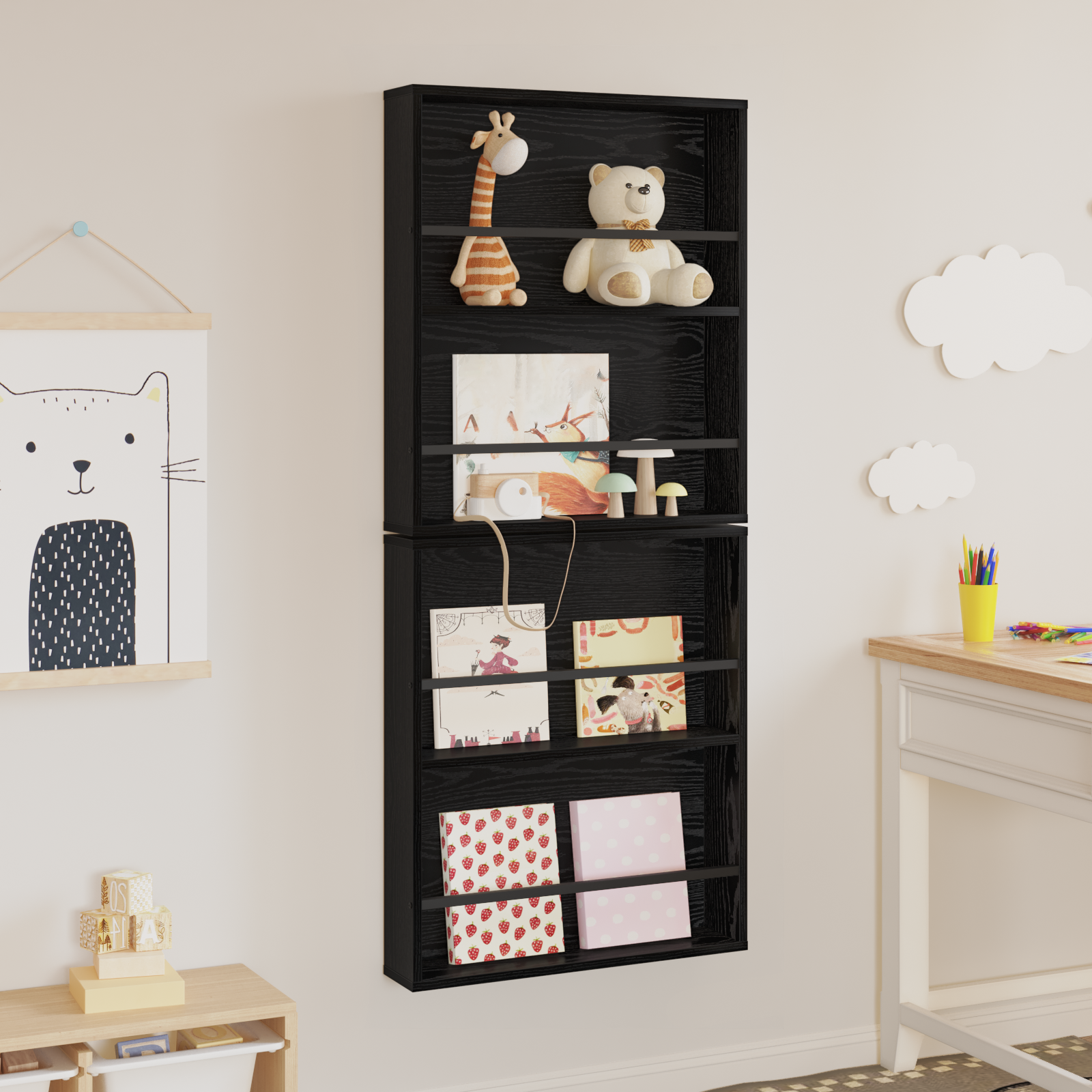 vidaXL Regał na gazety z półką 2 szt. Czarny Dąb 60 x 12 x 70 cm