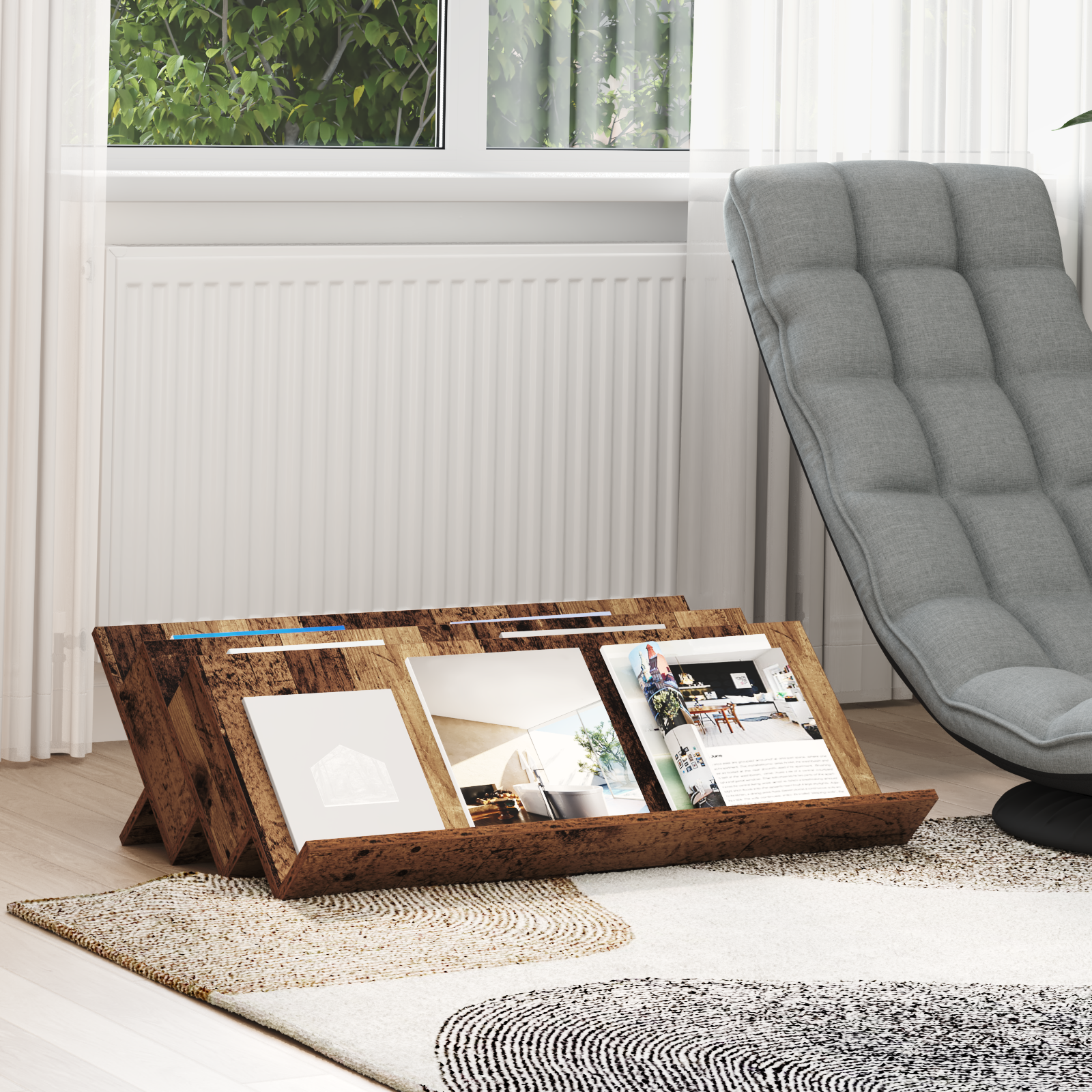 vidaXL Regał na gazety z półką Stare drewno 90 x 53 x 28,5 cm