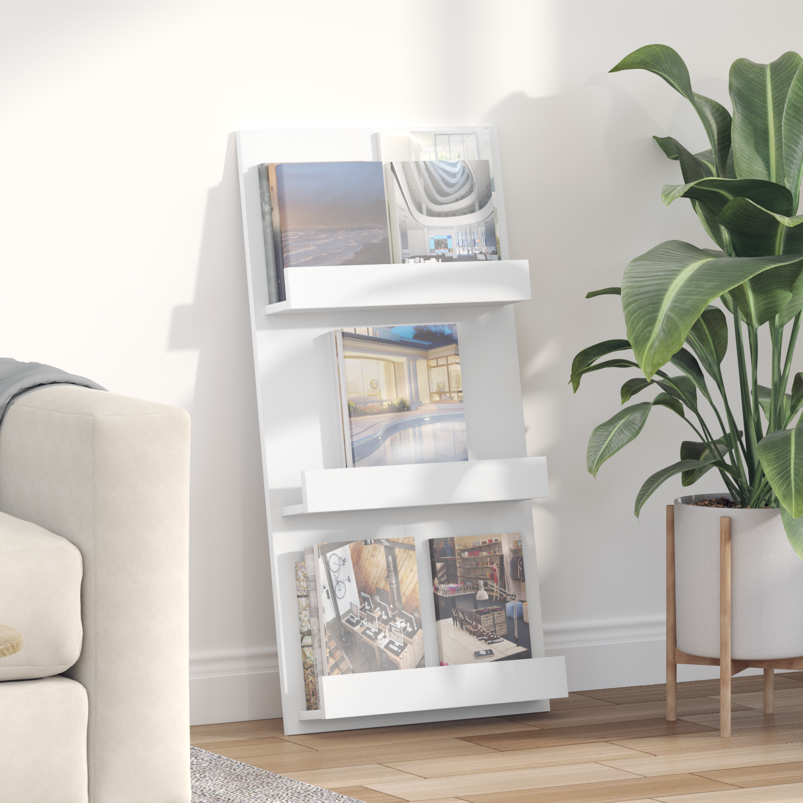 vidaXL Regał na gazety Biały 51 x 11 x 102 cm Drewno inżynieryjne