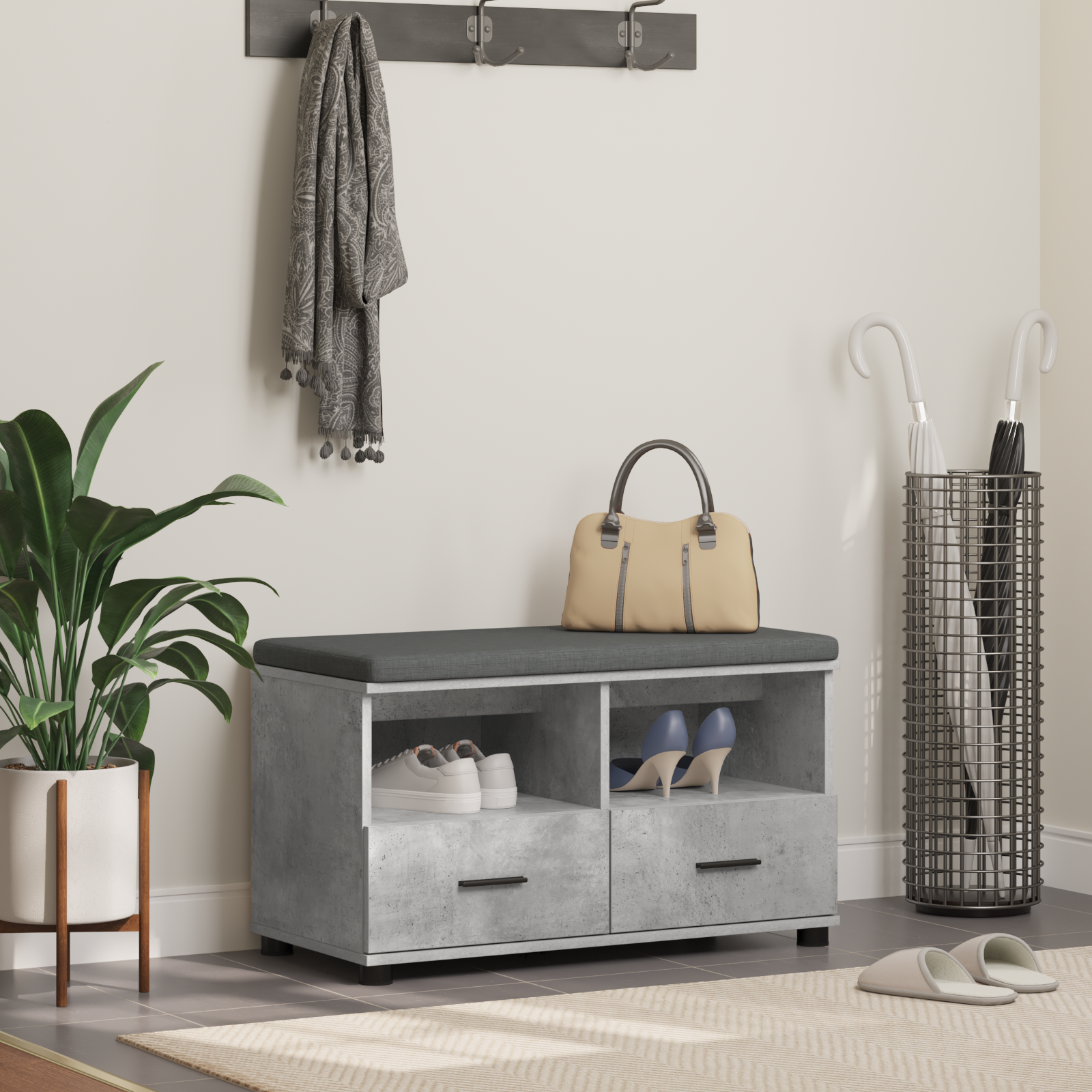 vidaXL Ławka w przedpokoju z poduszką Betonowy Szary 80 x 38 x 46 cm