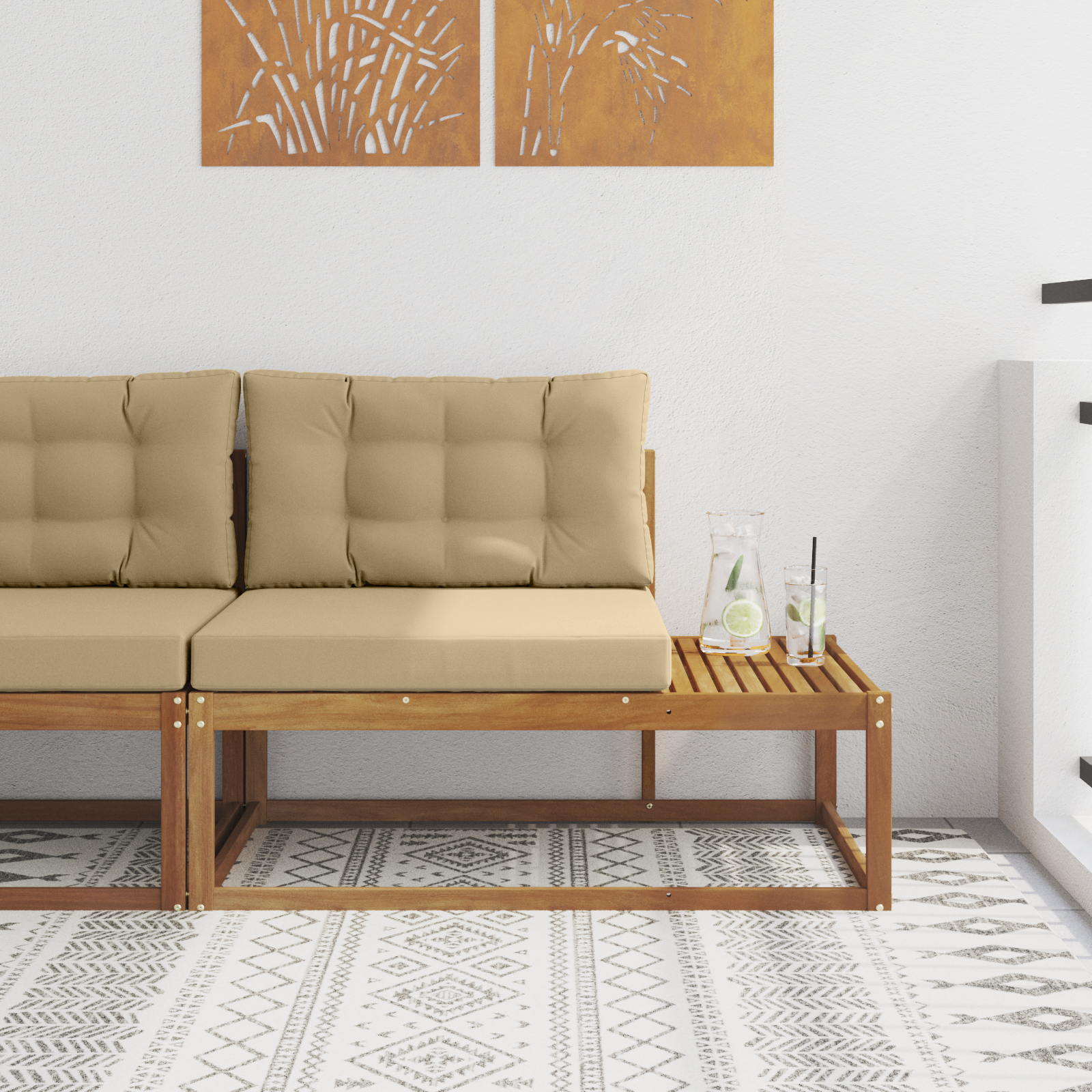 vidaXL Sofa końcowa na zewnątrz z poduszką Naturalny 115 x 83 x 73 cm