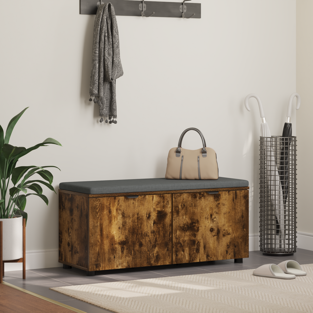 vidaXL Ławka w przedpokoju z poduszką Dąb Wędzony 100 x 38 x 46 cm