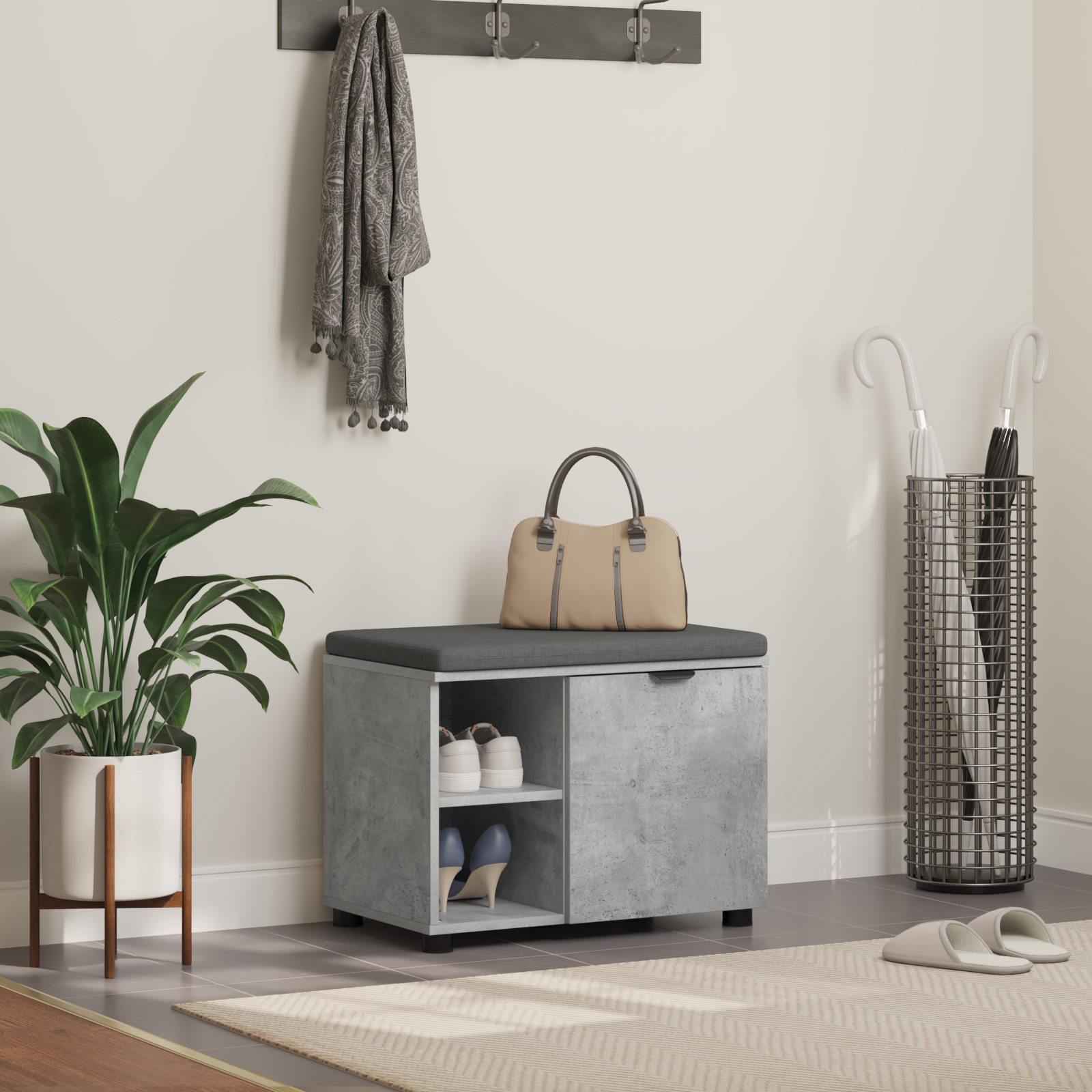 vidaXL Ławka w przedpokoju z poduszką Betonowy Szary 60 x 38 x 46 cm