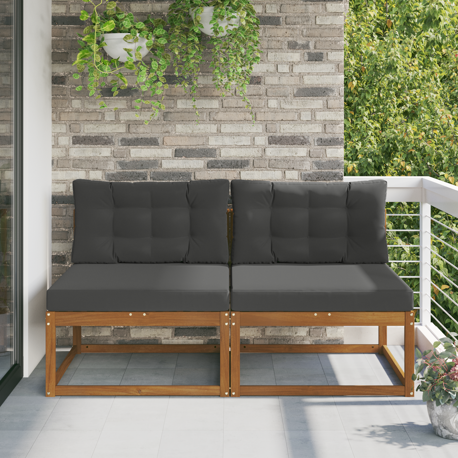 vidaXL Środkowa sofa ogrodowa z poduszką 2 Sztuka Naturalny
