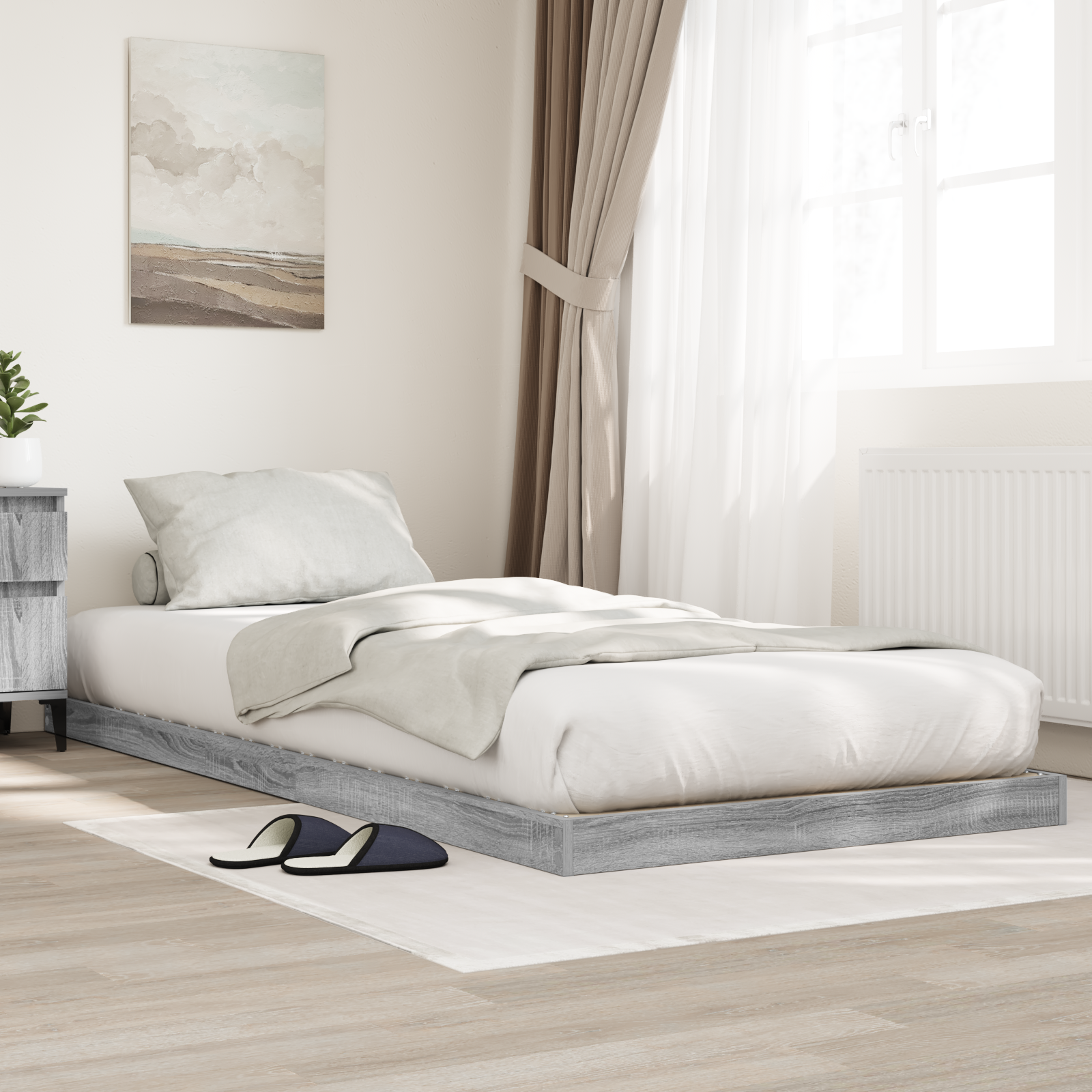 vidaXL Stelaż łóżkowy Szary Sonoma 90 x 190 cm Materiał drewnopochodny