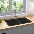 vidaXL Zlew kuchenny Czarny 76 x 48 x 30 cm Kwarc i żywica