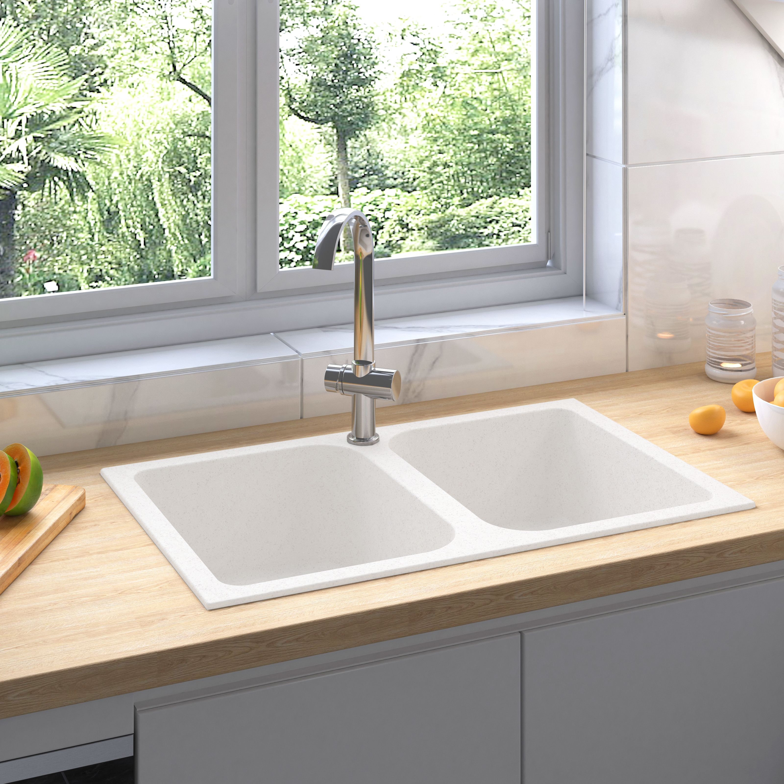 vidaXL Zlew kuchenny Kwarc i żywica 76 x 48 x 30 cm Biały