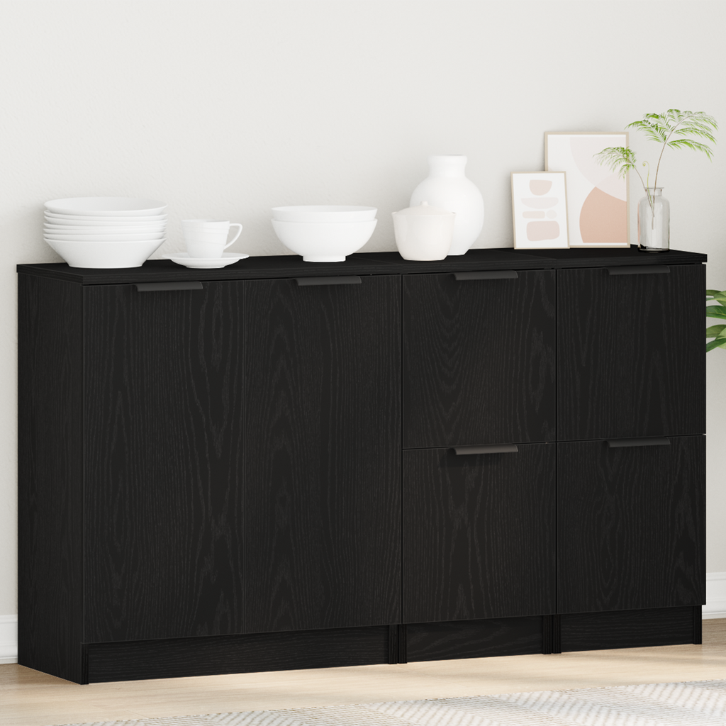 vidaXL Bufet 3 pcs Czarny Dąb Materiał drewnopochodny