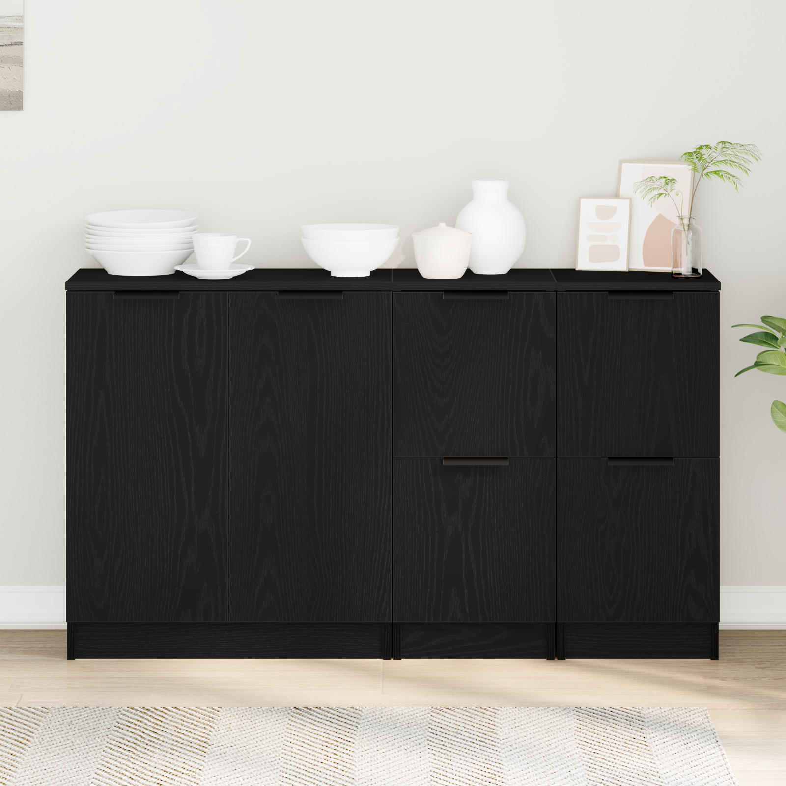 vidaXL Bufet 3 pcs Czarny Dąb Materiał drewnopochodny