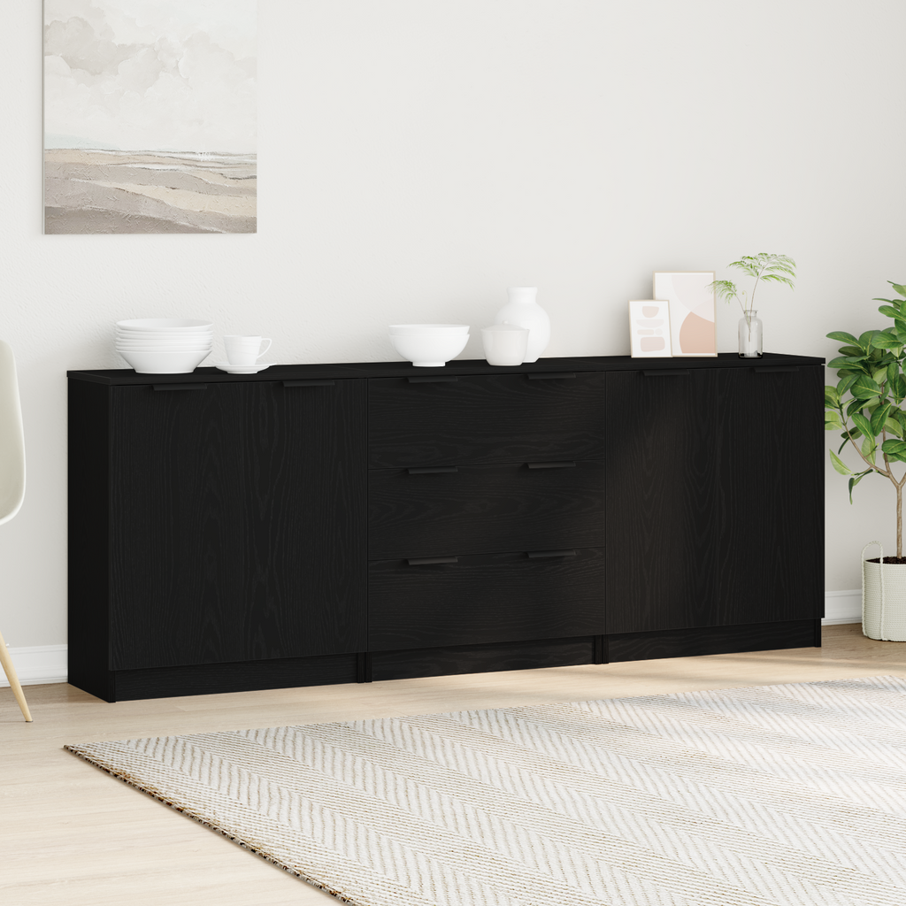 vidaXL Bufet 3 szt. Czarny Dąb 180 x 30 x 70 cm Drewno inżynieryjne
