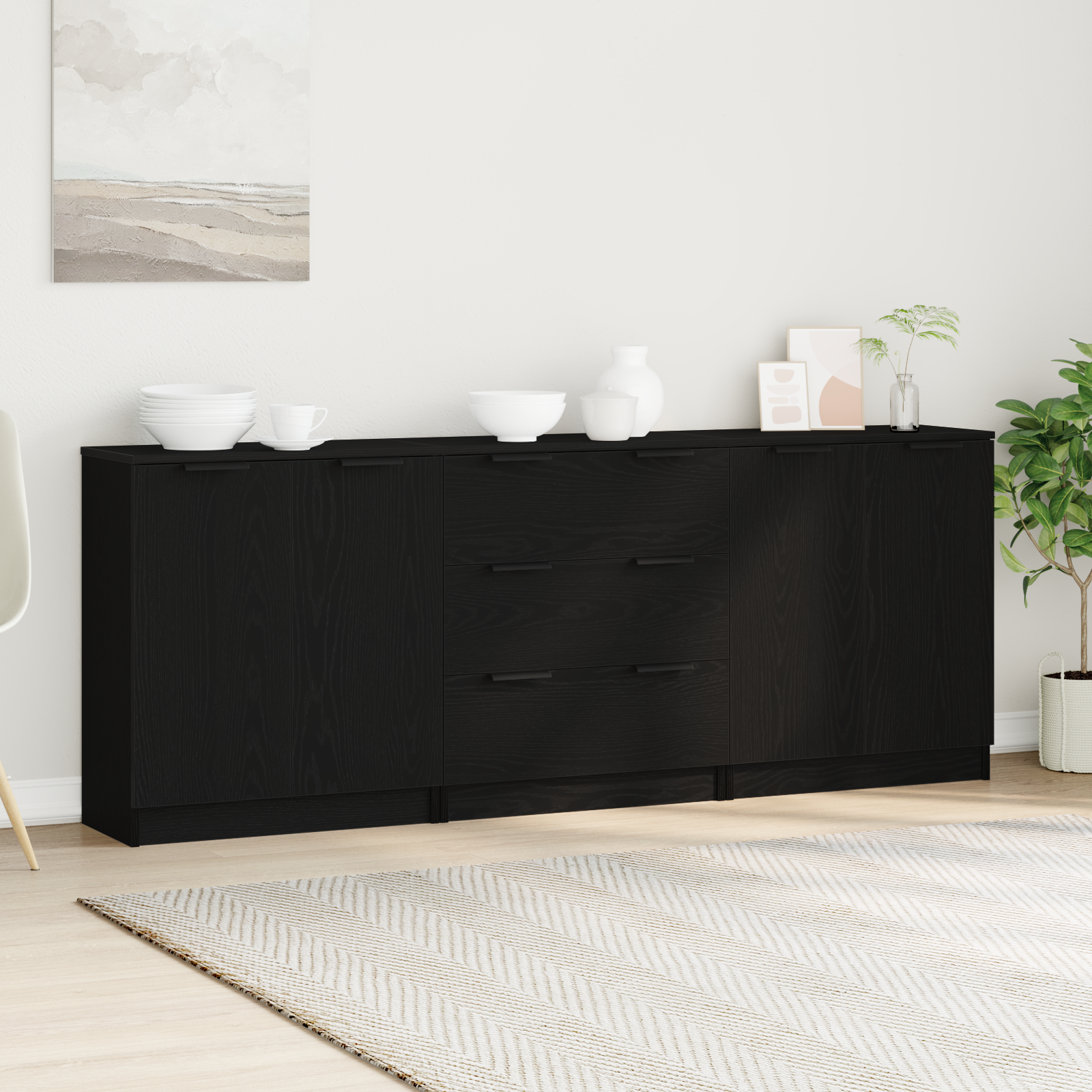 vidaXL Bufet 3 szt. Czarny Dąb 180 x 30 x 70 cm Drewno inżynieryjne