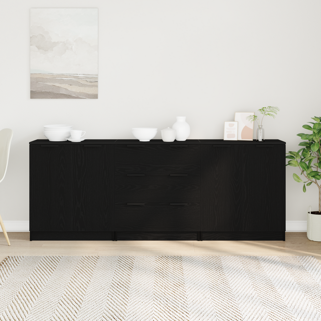 vidaXL Bufet 3 szt. Czarny Dąb 180 x 30 x 70 cm Drewno inżynieryjne