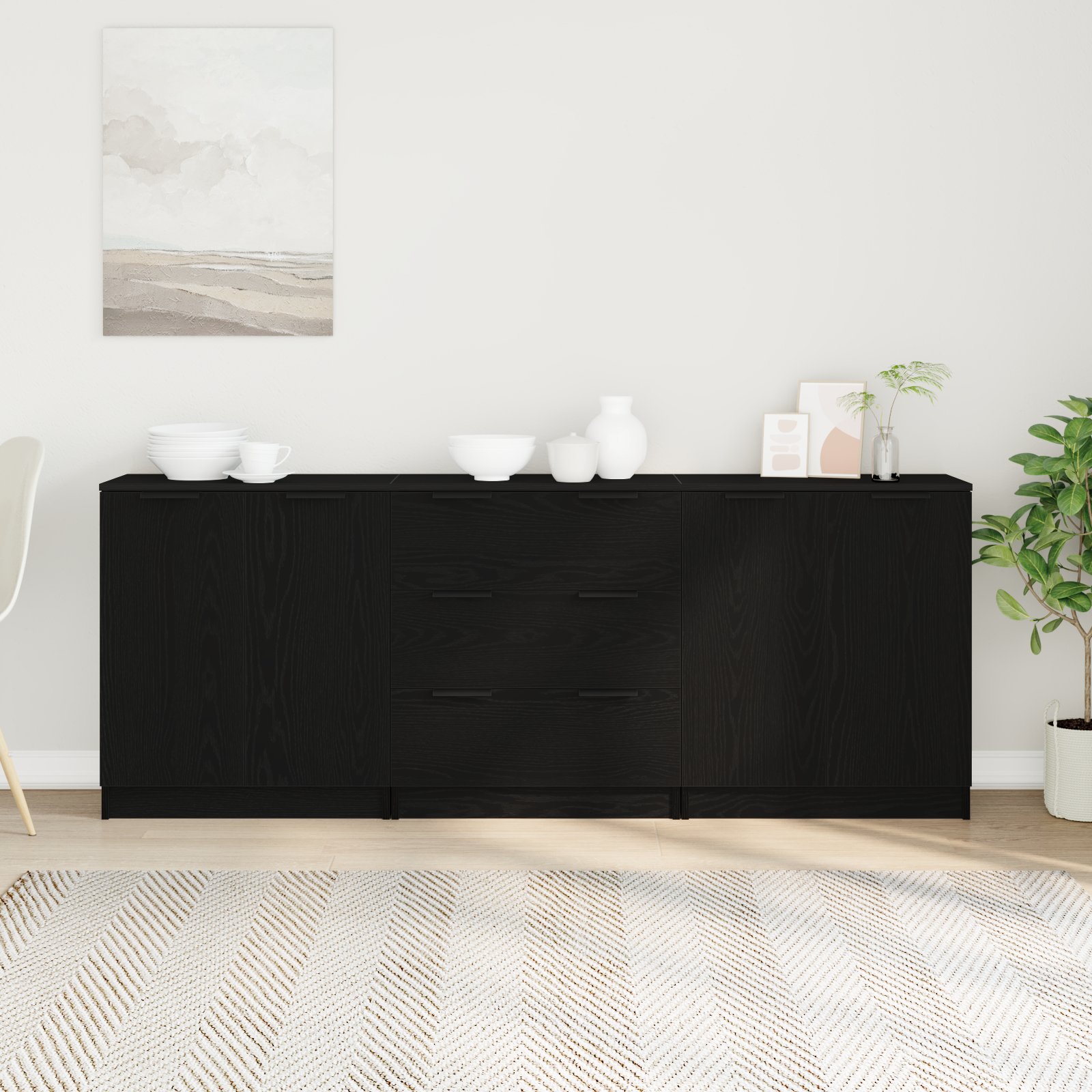 vidaXL Bufet 3 szt. Czarny Dąb 180 x 30 x 70 cm Drewno inżynieryjne