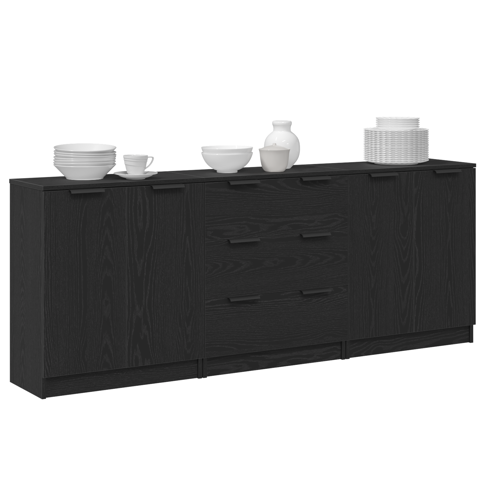 vidaXL Bufet 3 szt. Czarny Dąb 180 x 30 x 70 cm Drewno inżynieryjne