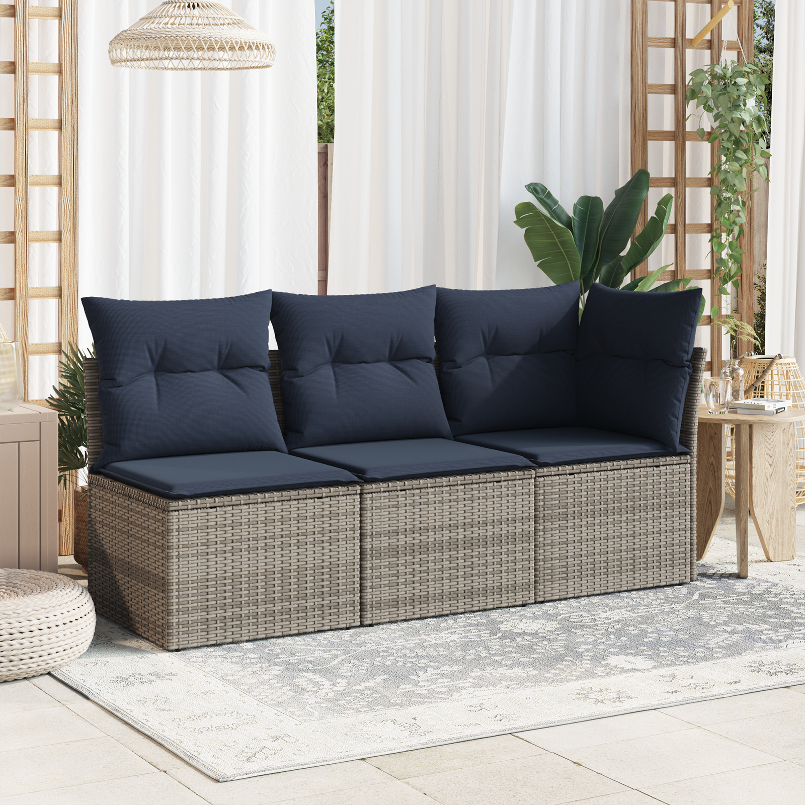 vidaXL Sofa Ogrodowa z poduszką Szary 62 x 62 x 69 cm polirattan