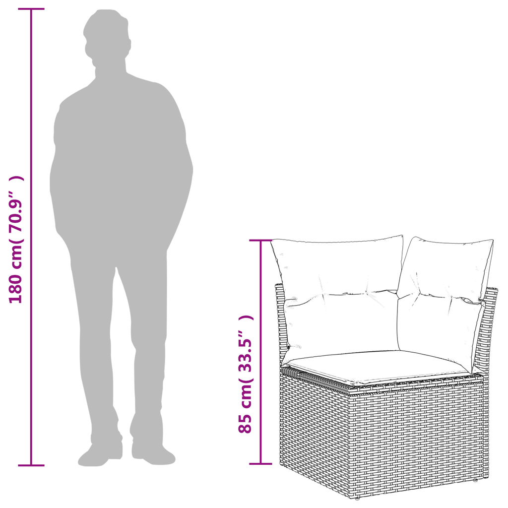 vidaXL Sofa Ogrodowa z poduszką Szary 62 x 62 x 69 cm polirattan