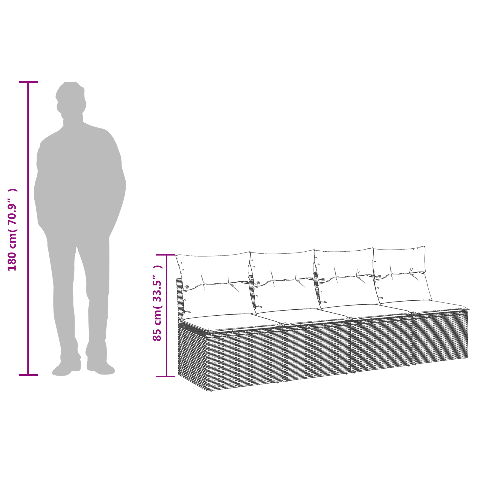 vidaXL | Sofa Ogrodowa | z poduszką Brązowy 227 x 62 x 69 cm polirattan