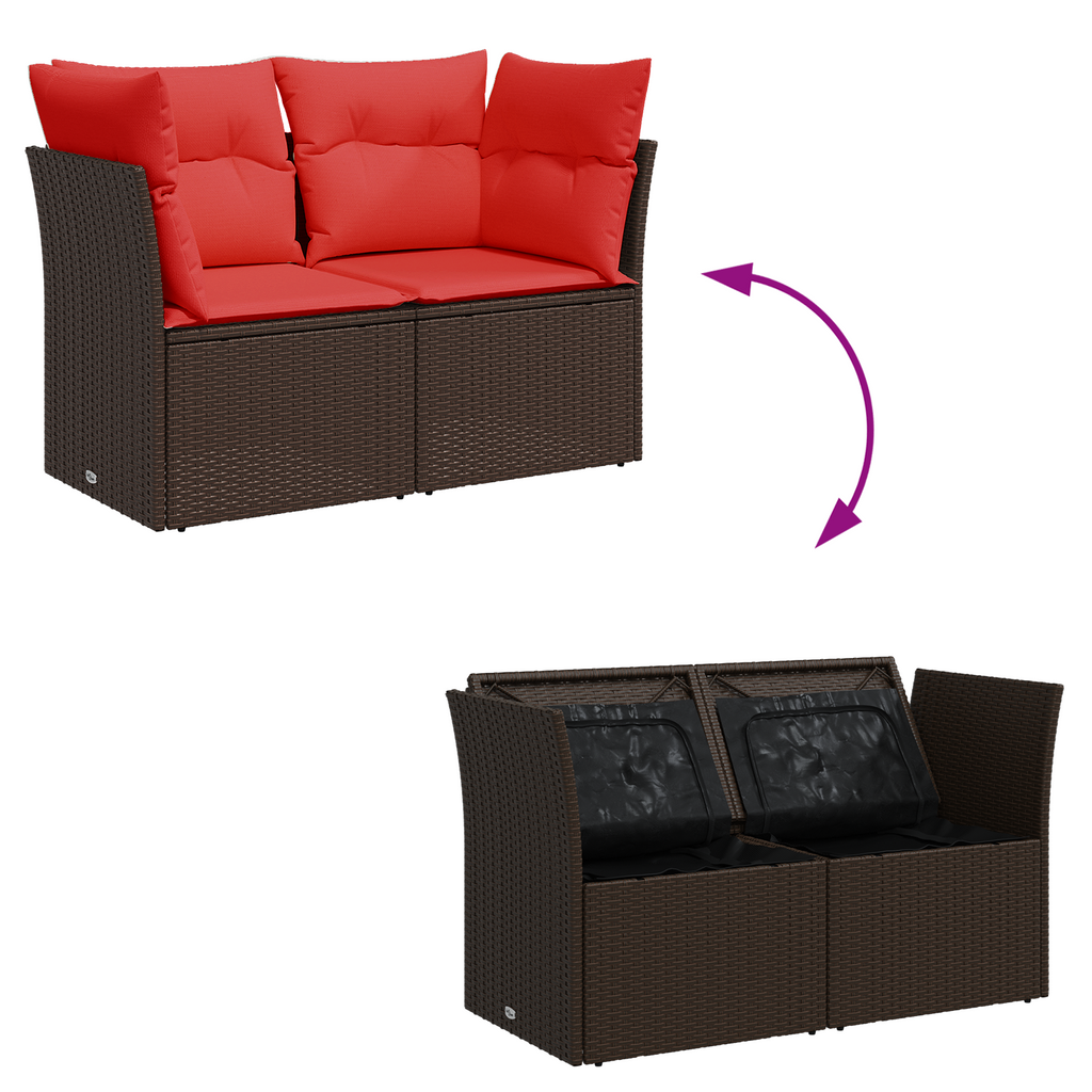 vidaXL Sofa ogrodowa z poduszkami 2-osobowa brązowa polirattanowa