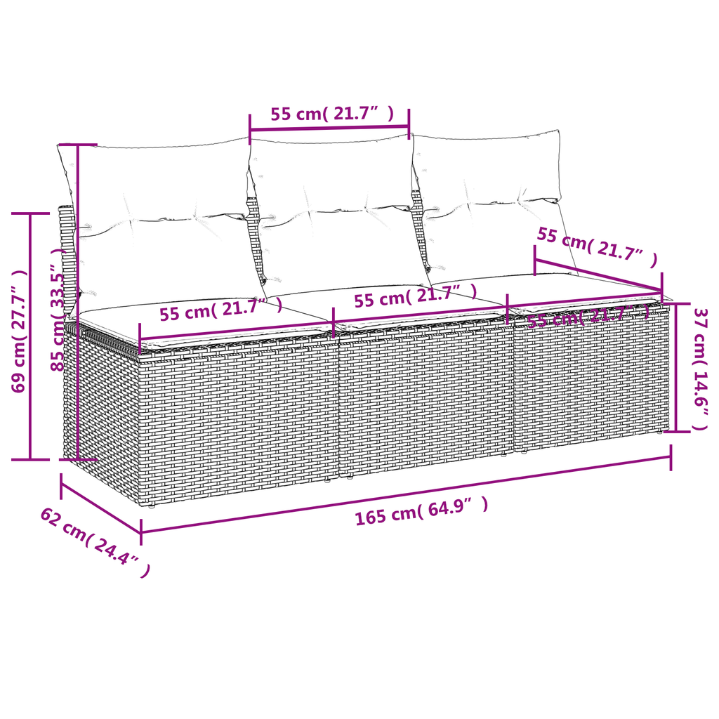 vidaXL | Sofa Ogrodowa | z poduszką Brązowy 165 x 62 x 69 cm Polirattan