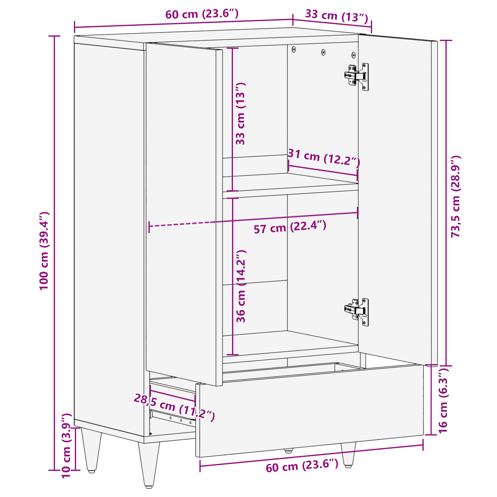 vidaXL Highboard Brązowy 60 x 33 x 100 cm Drewno z mango
