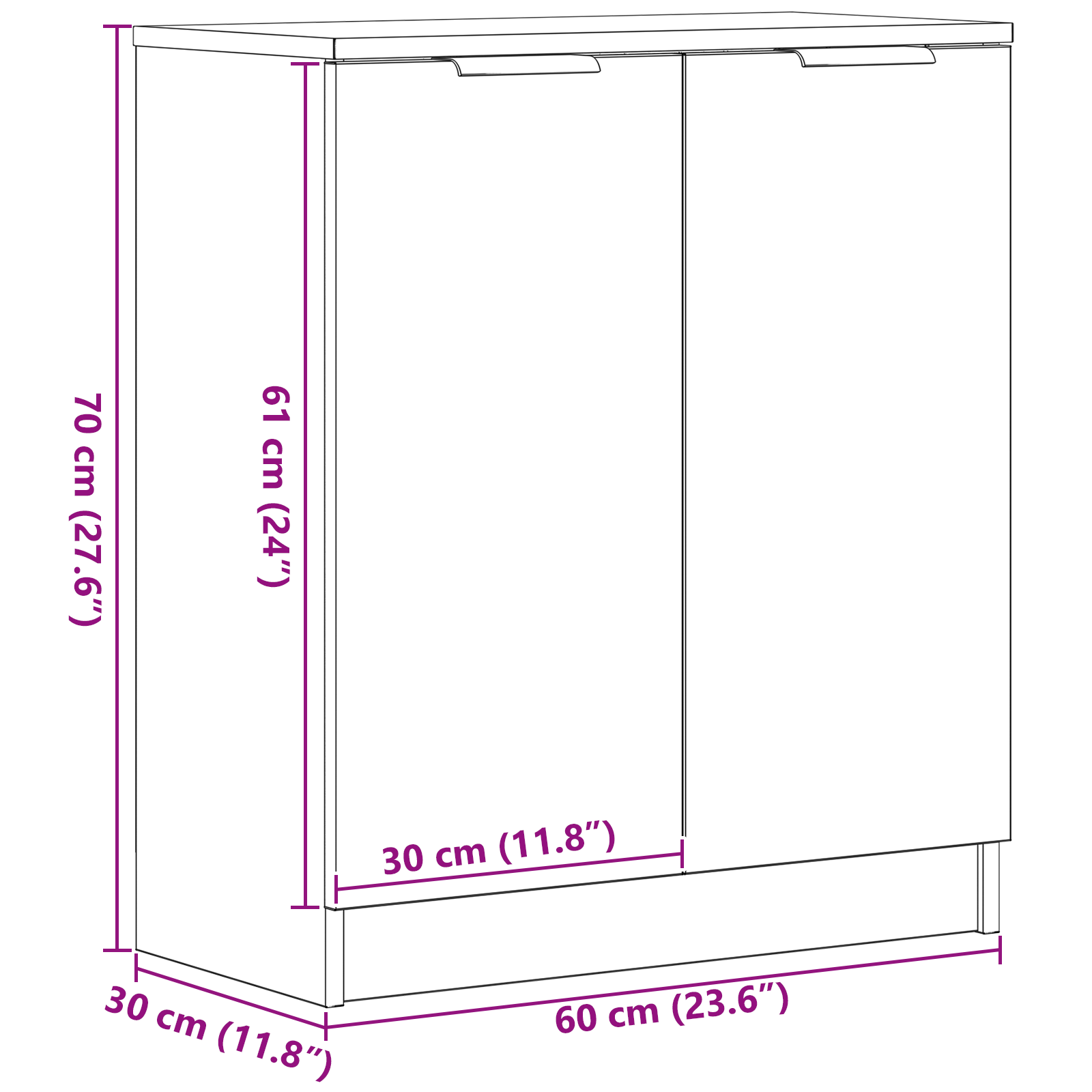 vidaXL Bufet Czarny Dąb 60 x 30 x 70 cm Materiał drewnopochodny