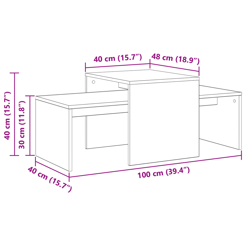 vidaXL Stolik gniazdowy Czarny Dąb 100 x 48 x 40 cm