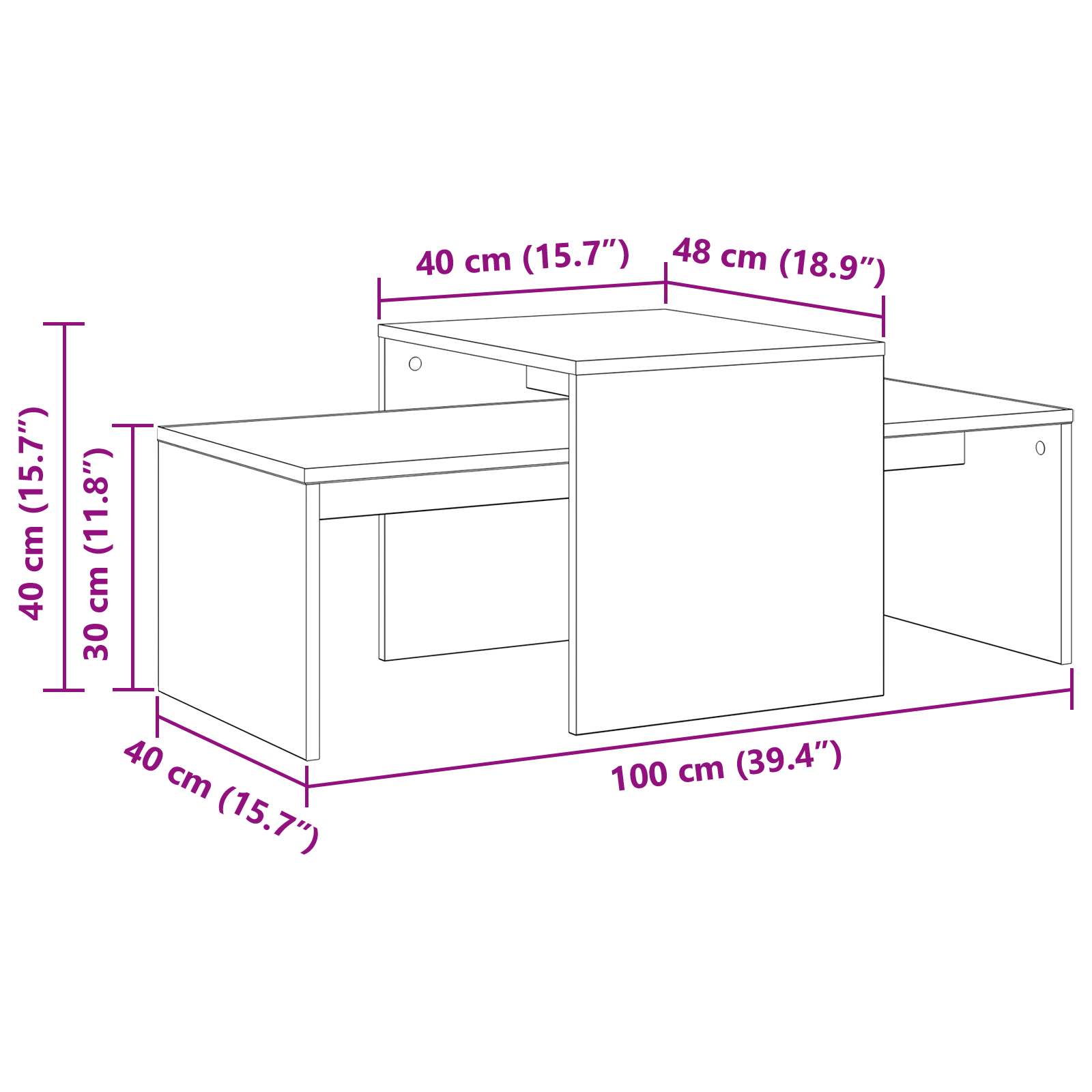 vidaXL Stolik gniazdowy Czarny Dąb 100 x 48 x 40 cm