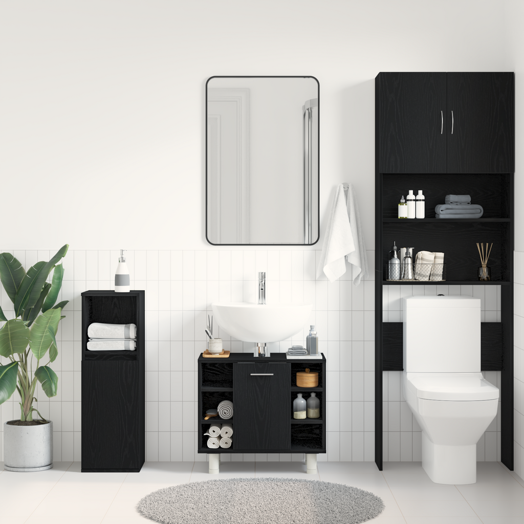 vidaXL Szafka Łazienkowa z półką z drzwiami Czarny Dąb 60 x 32 x 54 cm