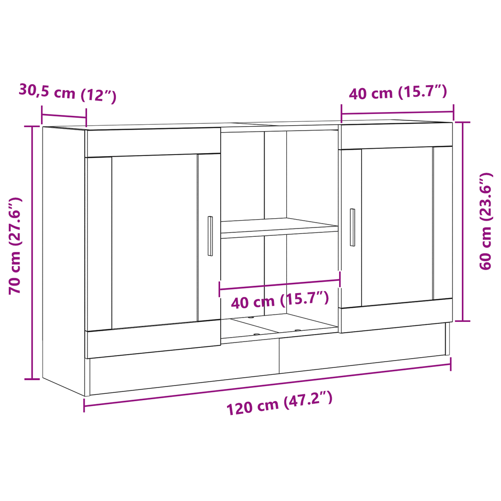 vidaXL Bufet Czarny Dąb 120 x 30,5 x 70 cm Materiał drewnopochodny