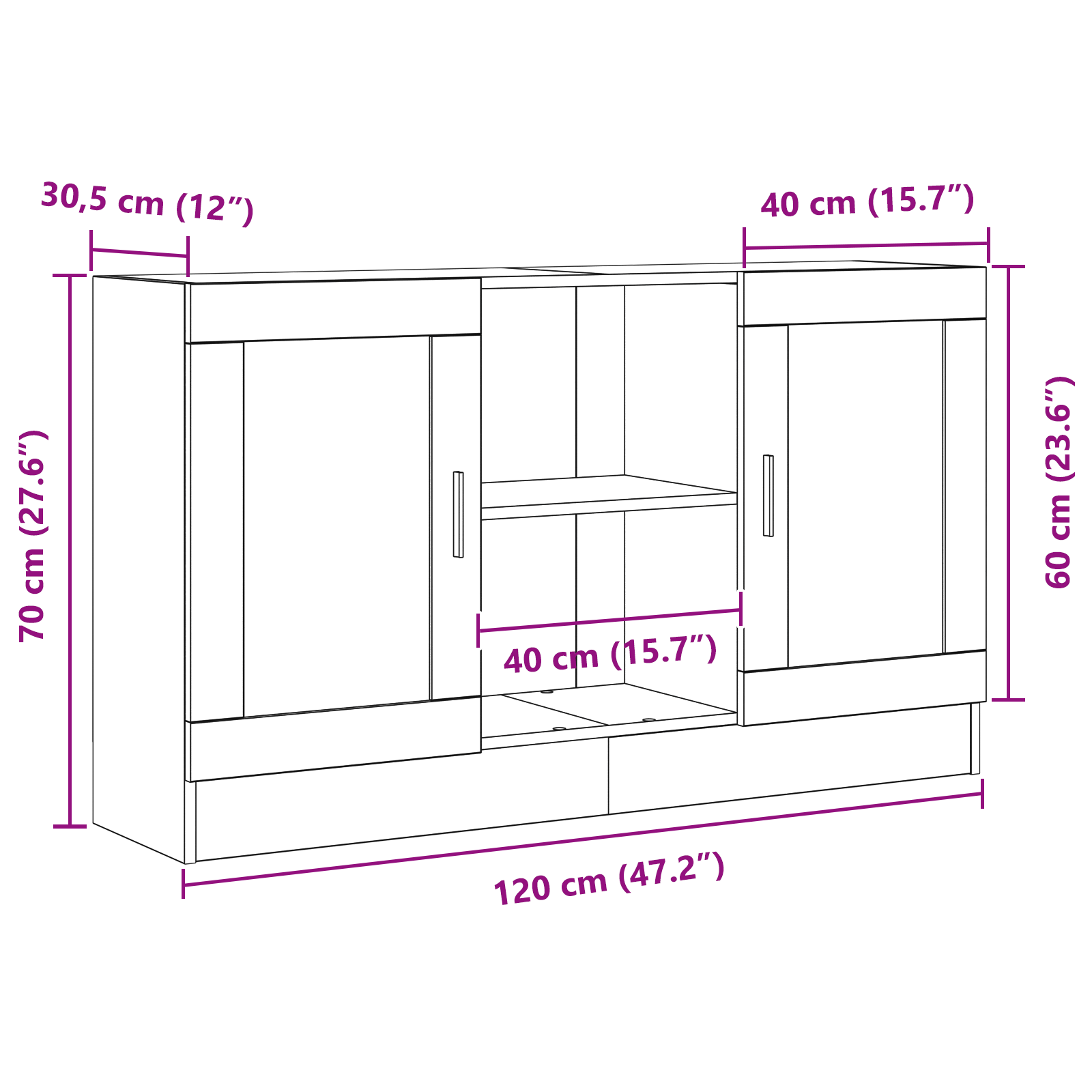 vidaXL Bufet Czarny Dąb 120 x 30,5 x 70 cm Materiał drewnopochodny