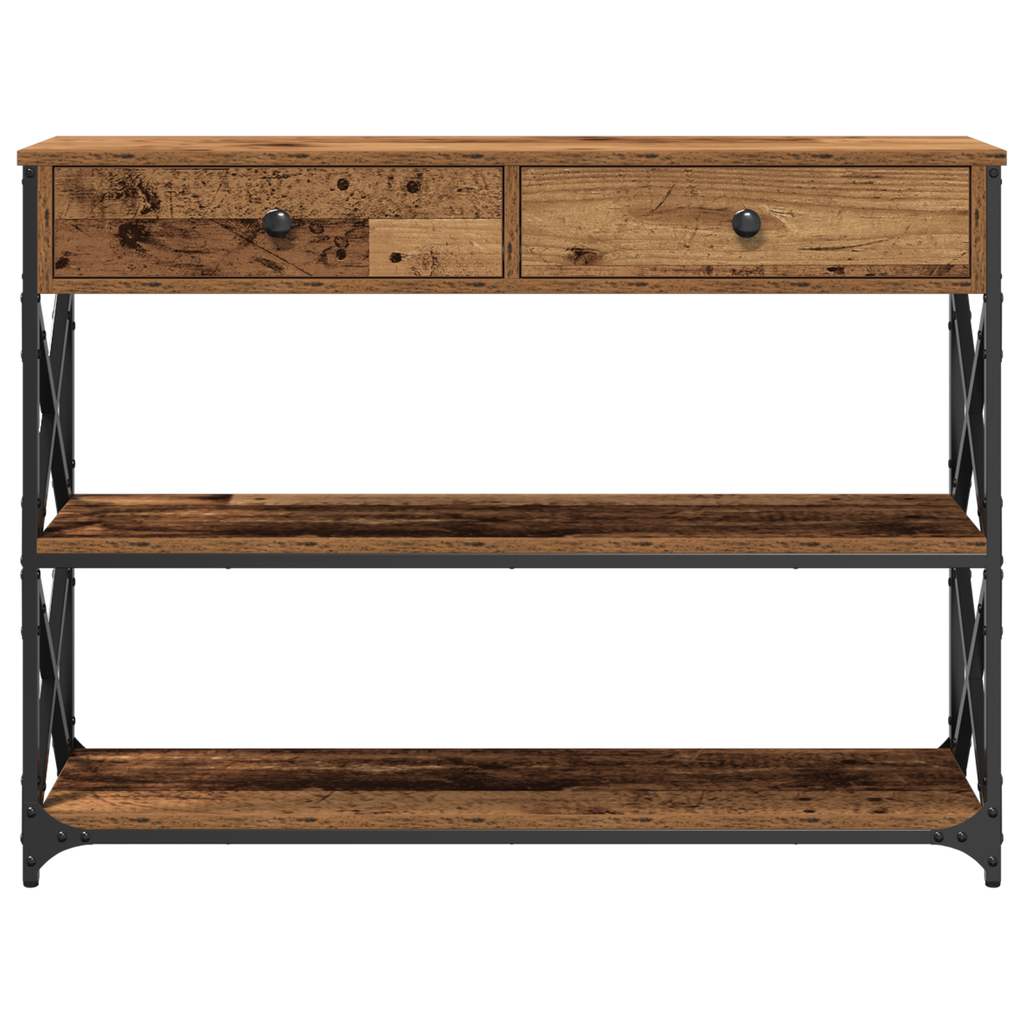 vidaXL Stół Konsolowy z szufladą z półką Stare drewno 100 x 28 x 75 cm
