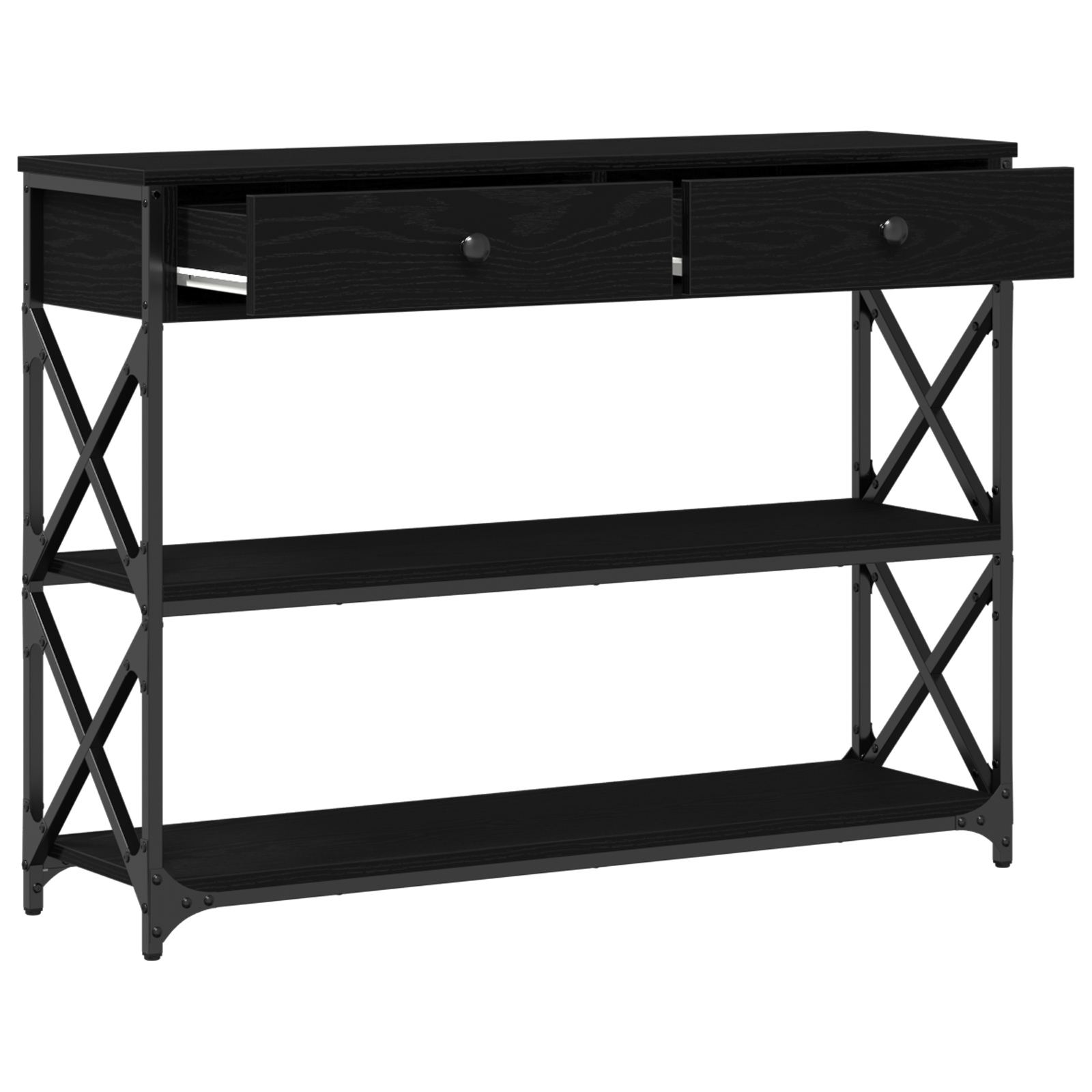 vidaXL Stół Konsolowy z szufladą z półką Czarny dąb 100 x 28 x 75 cm