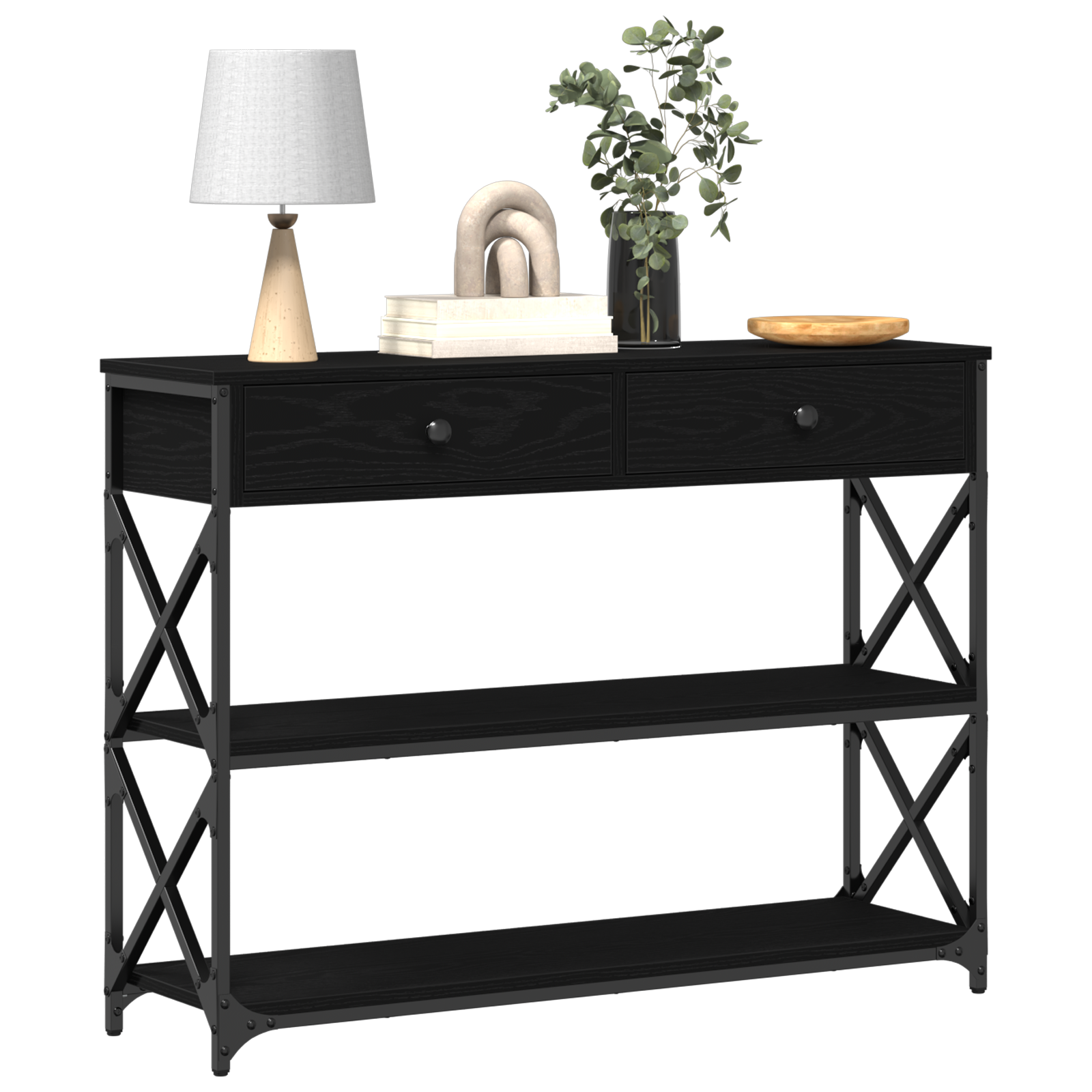vidaXL Stół Konsolowy z szufladą z półką Czarny dąb 100 x 28 x 75 cm