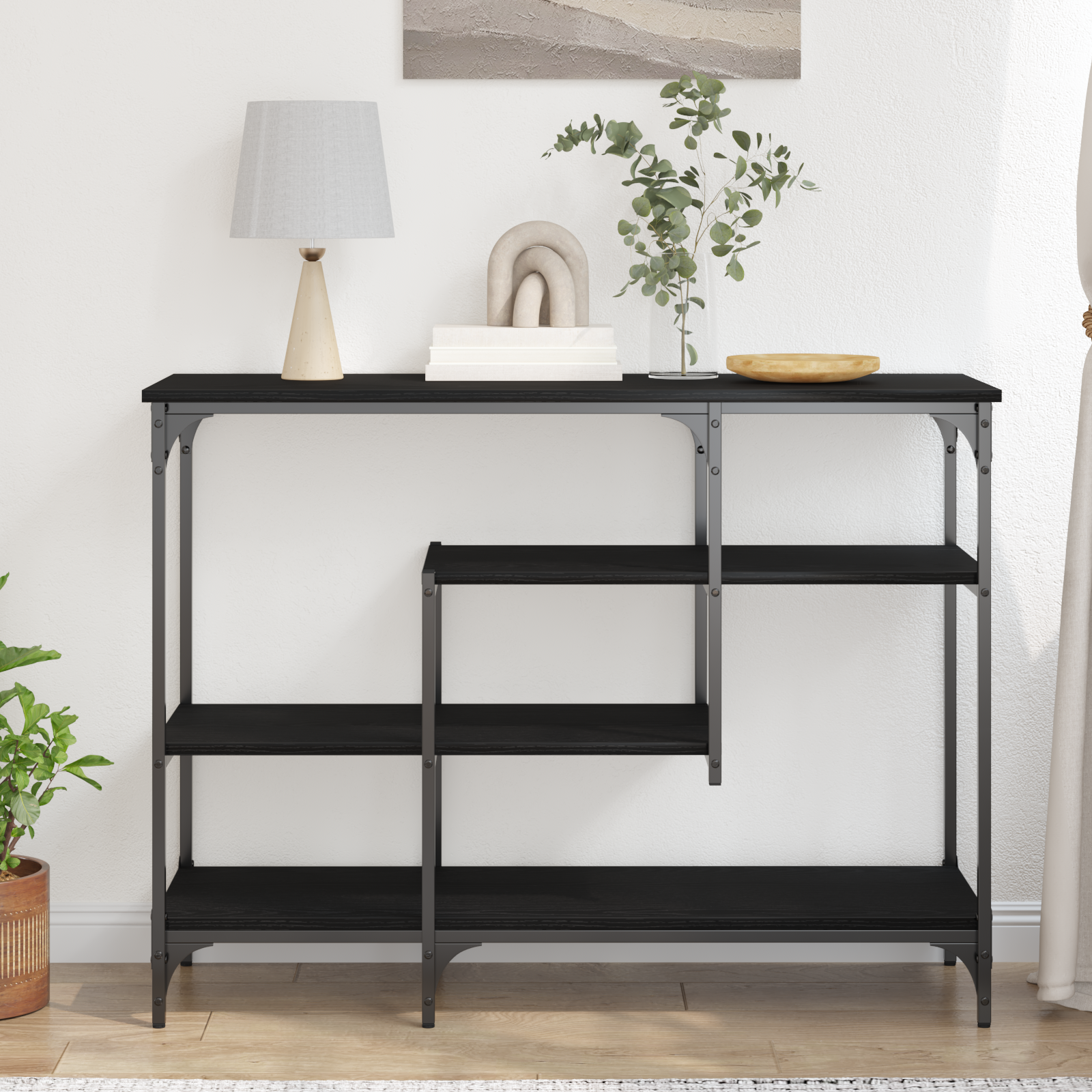 vidaXL Stół Konsolowy z półką Czarny dąb 100 x 35 x 75 cm